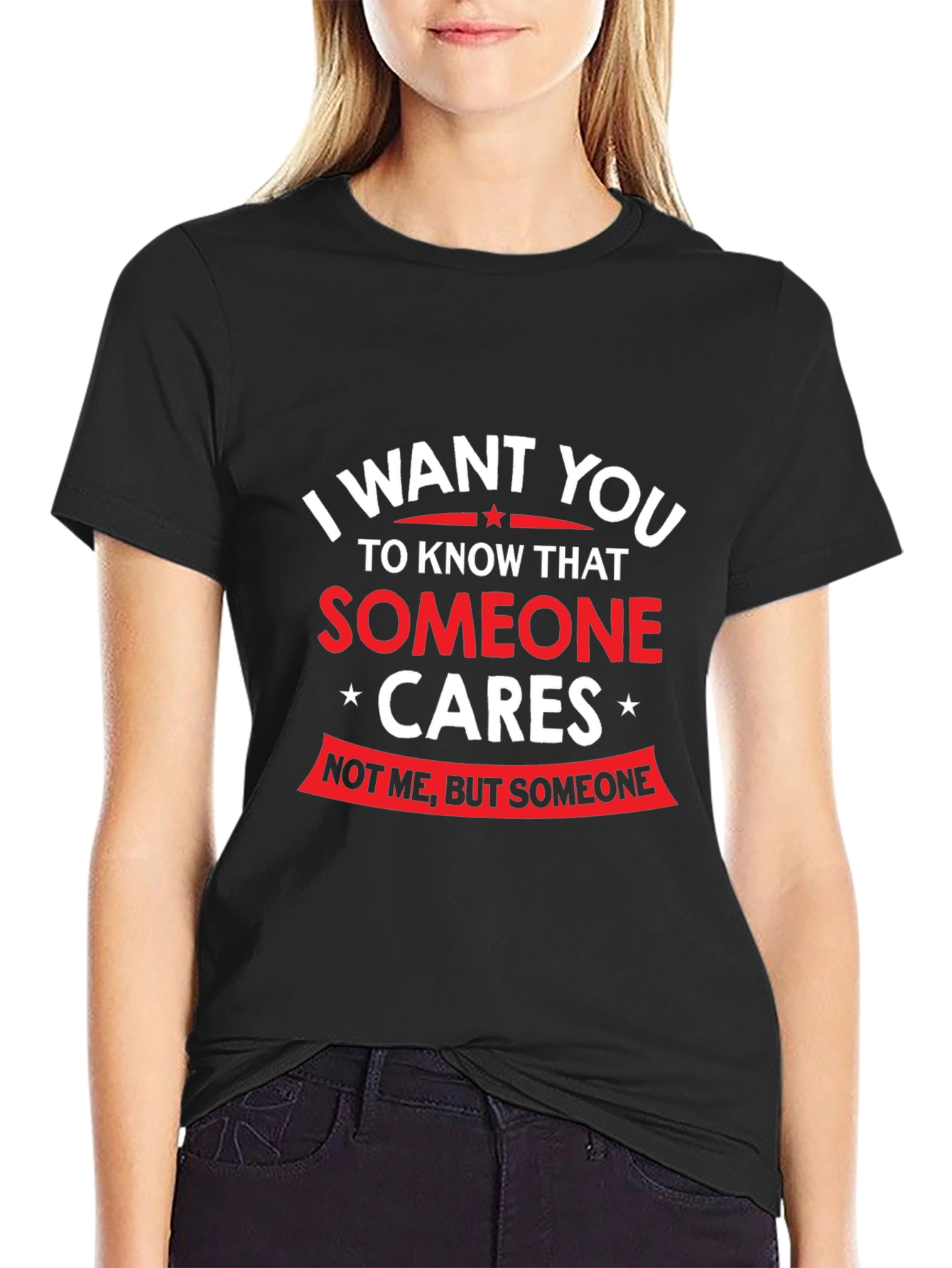 Humorous Someone Cares Graphic Tee - Black T-Shirt