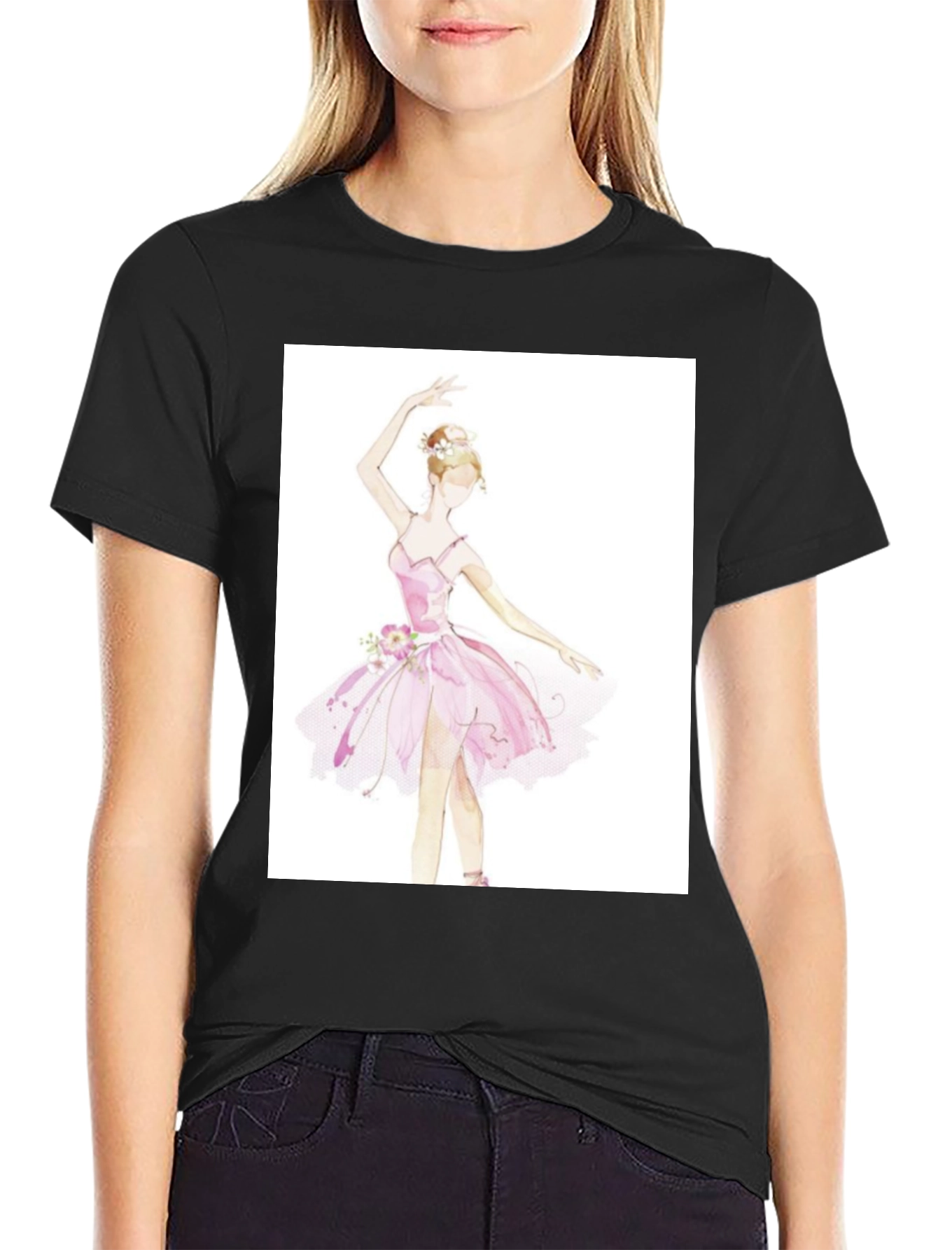 Ballerina Graphic Tee - Black Cotton T-Shirt