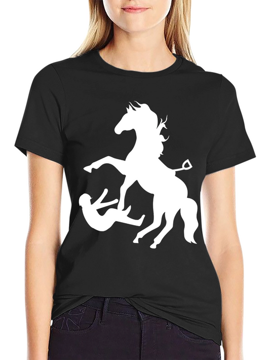 Horse Kicking Man Graphic T-Shirt - Black Cotton Tee