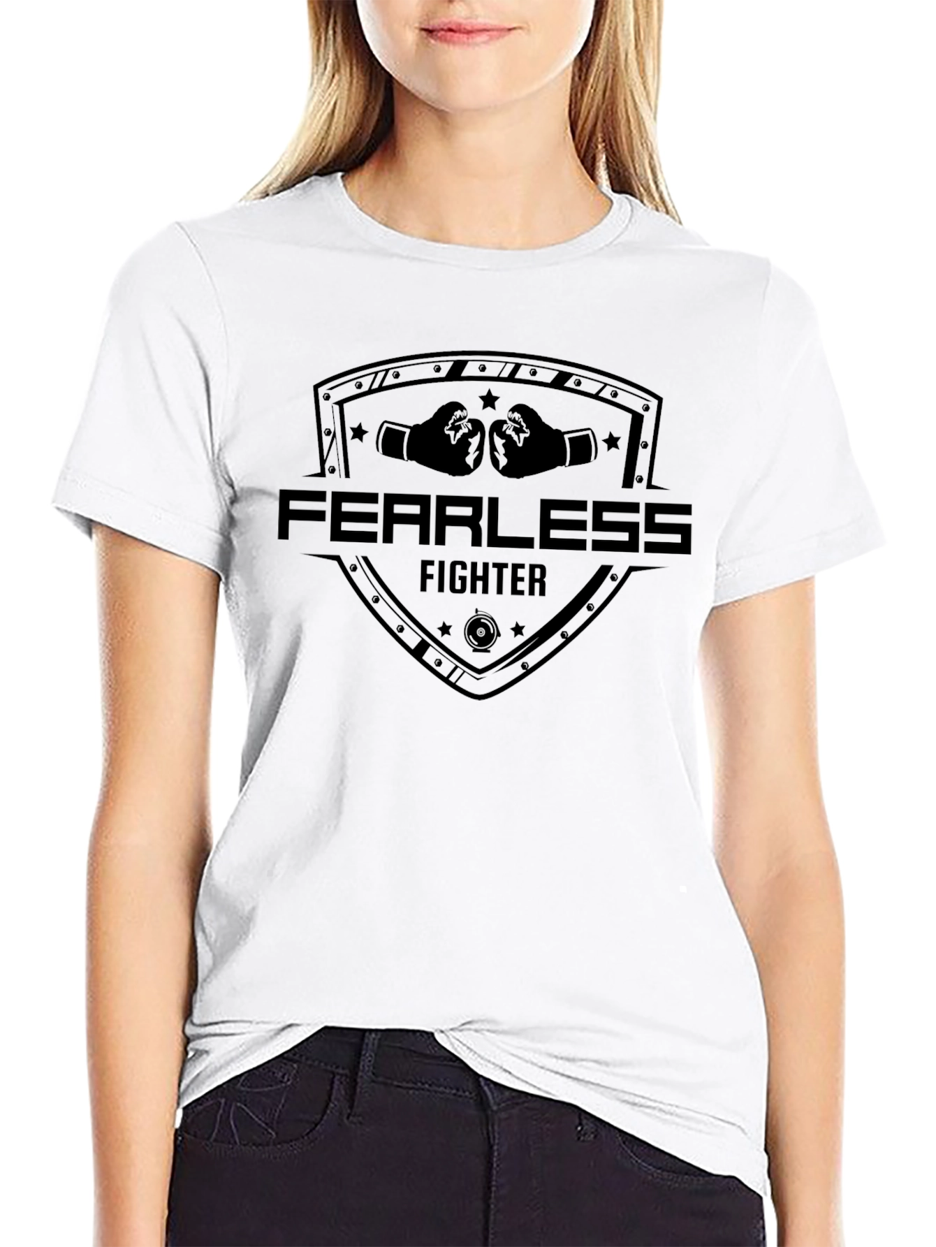 Fearless Fighter Graphic Tee - Boxing Shield Design