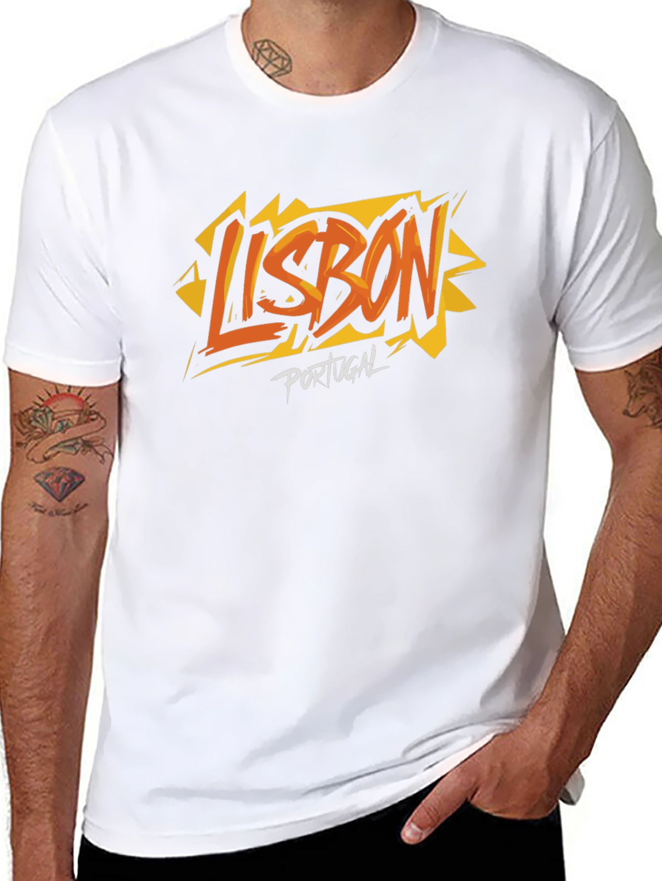 Lisbon Portugal Graphic Print Black T-Shirt