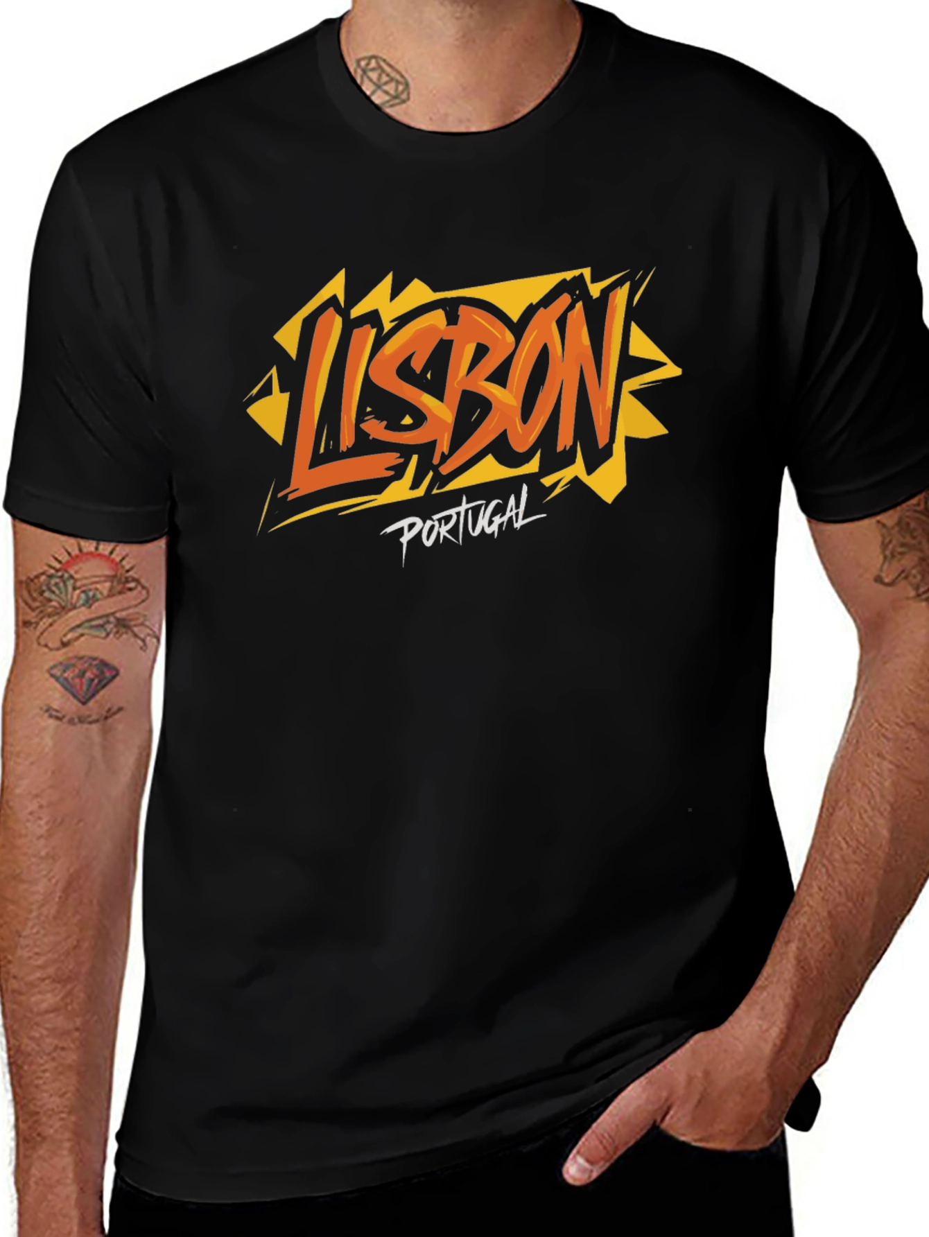 Lisbon Portugal Graphic Print Black T-Shirt