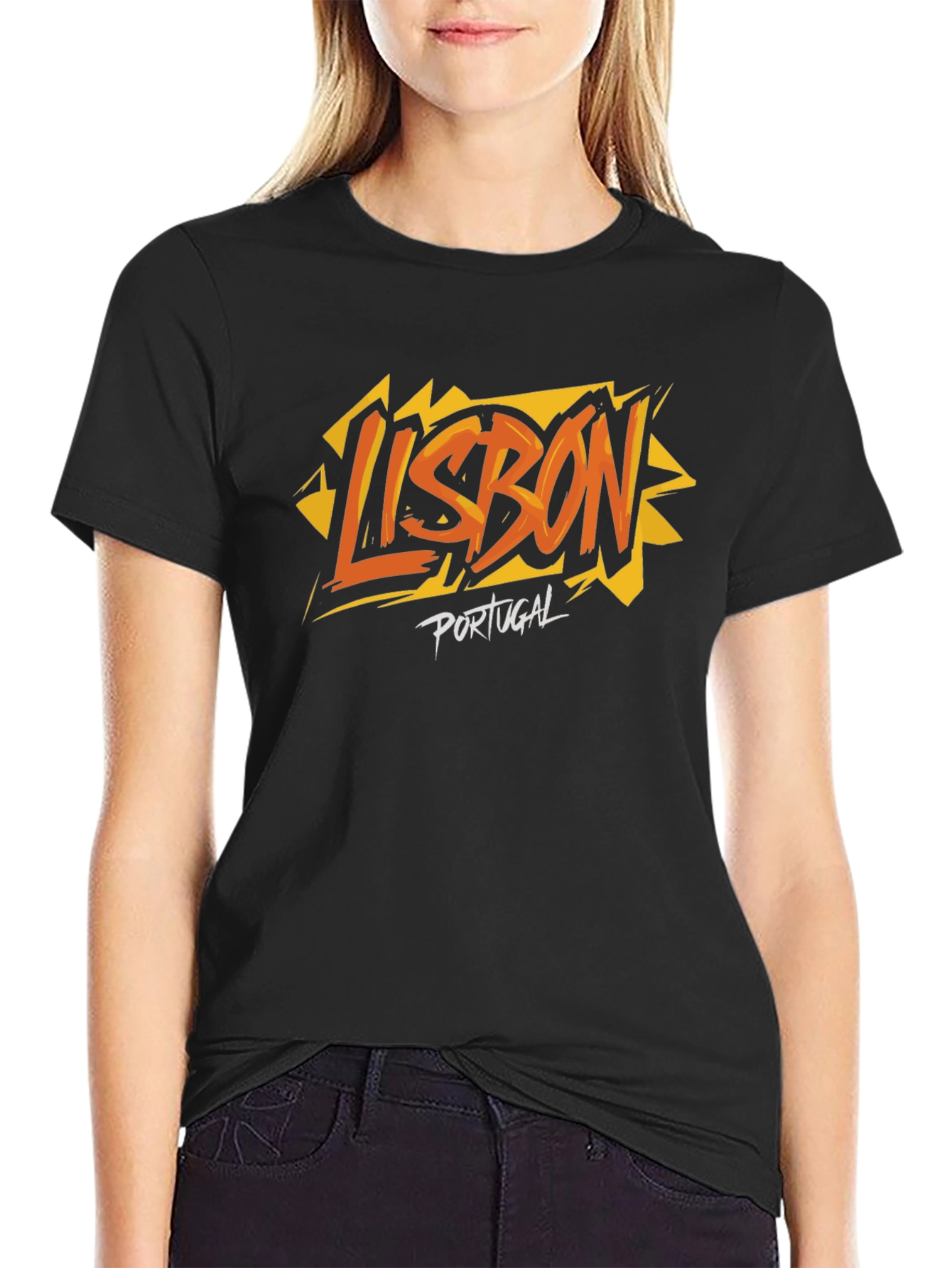 Lisbon Portugal Graphic Print Black T-Shirt