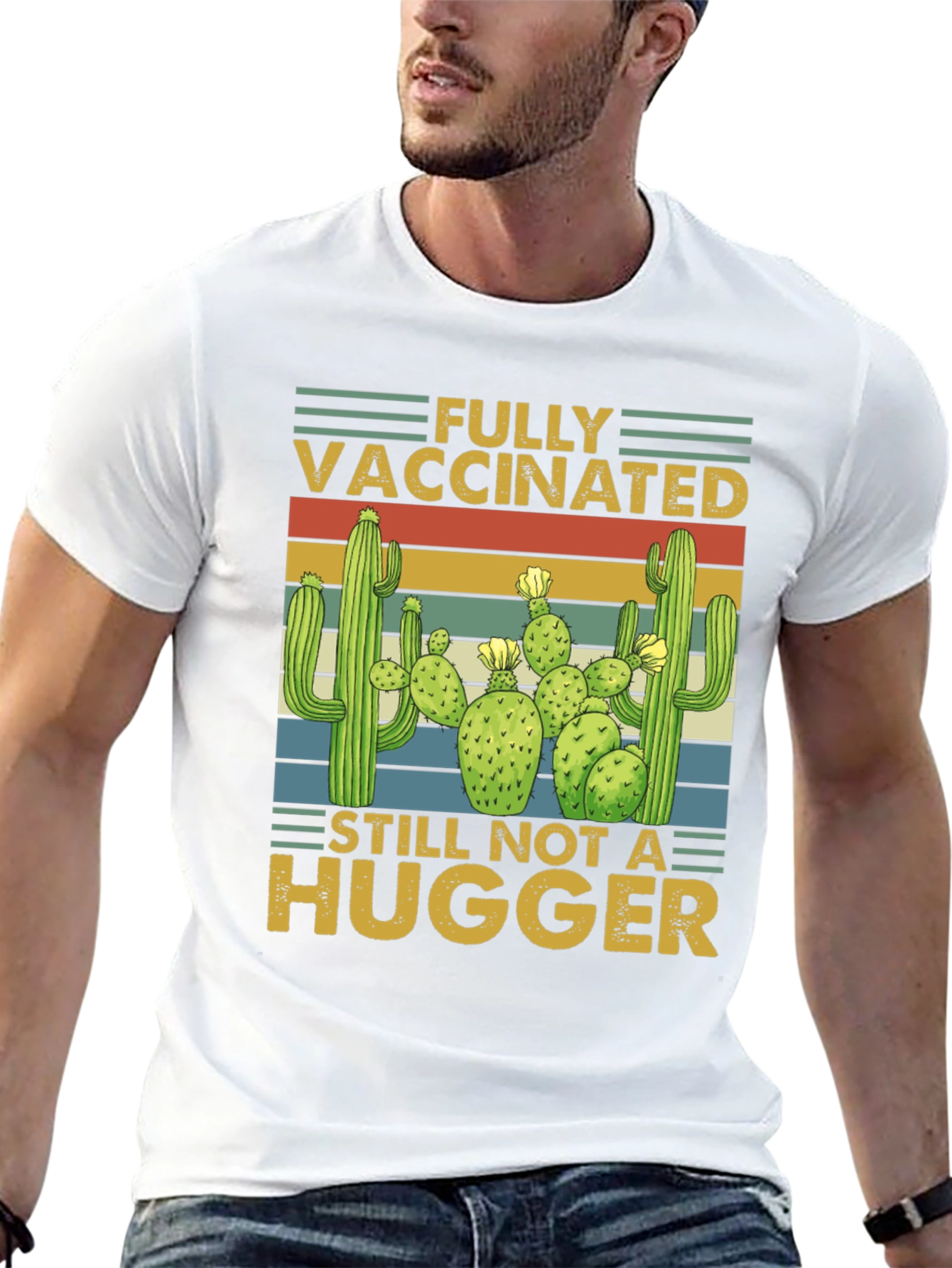 Vaccinated Not a Hugger Cactus T-Shirt