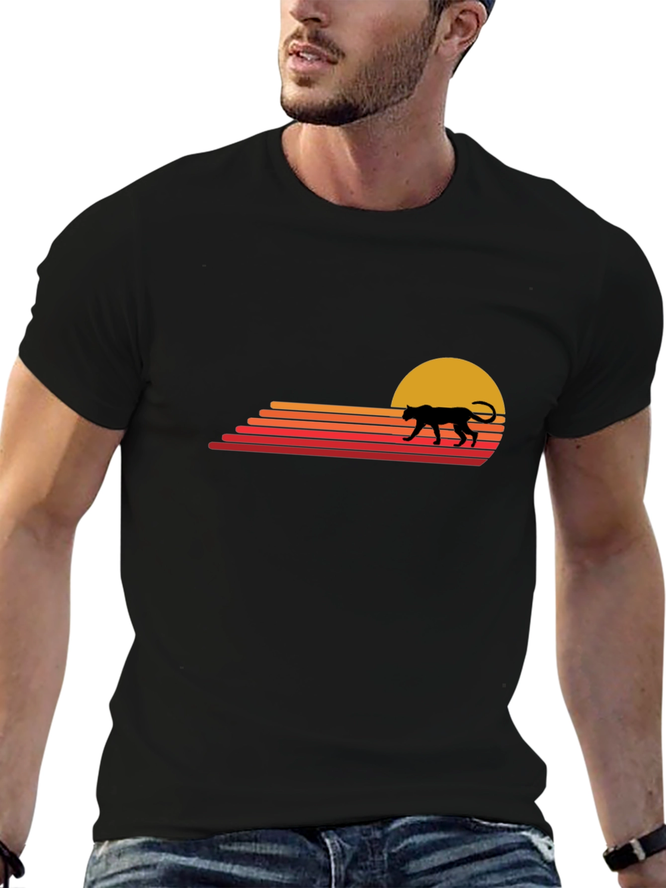 Retro Sunset Panther Graphic T-Shirt