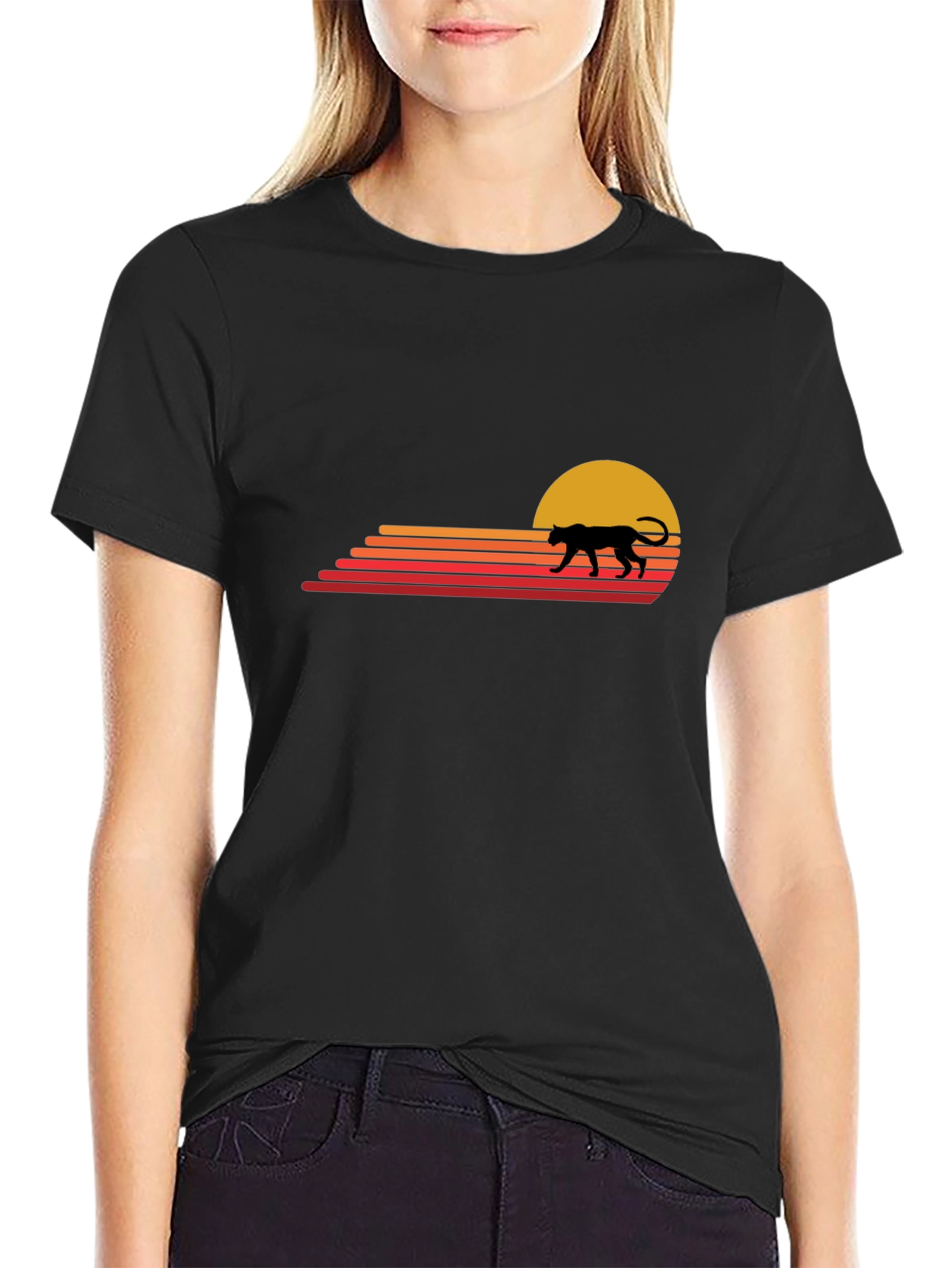 Retro Sunset Panther Graphic T-Shirt