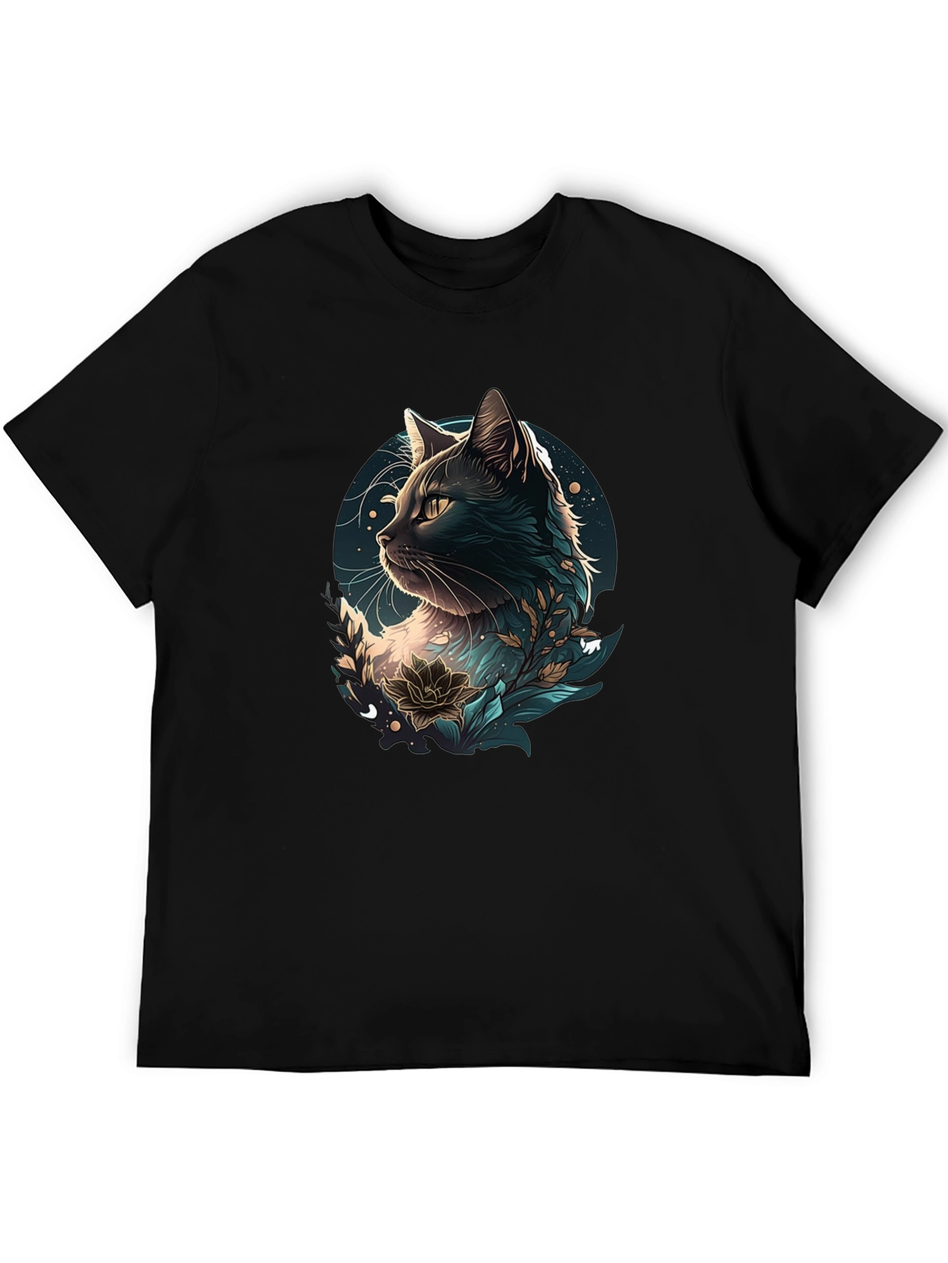 Black Cat Floral Graphic Tee