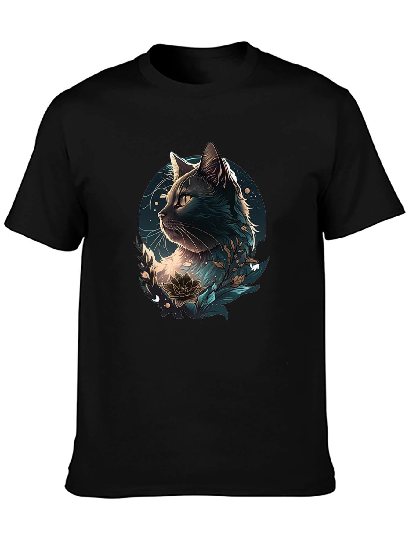 Black Cat Floral Graphic Tee