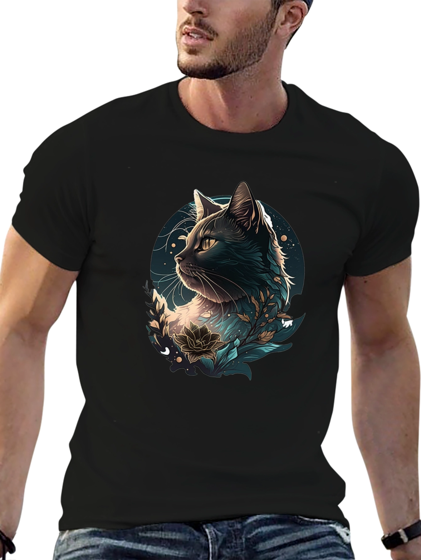 Black Cat Floral Graphic Tee