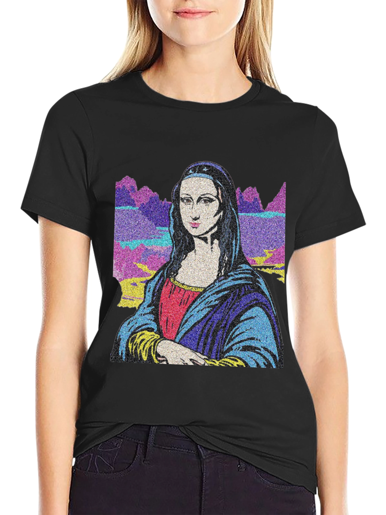 Mona Lisa Graphic Print Black T-Shirt
