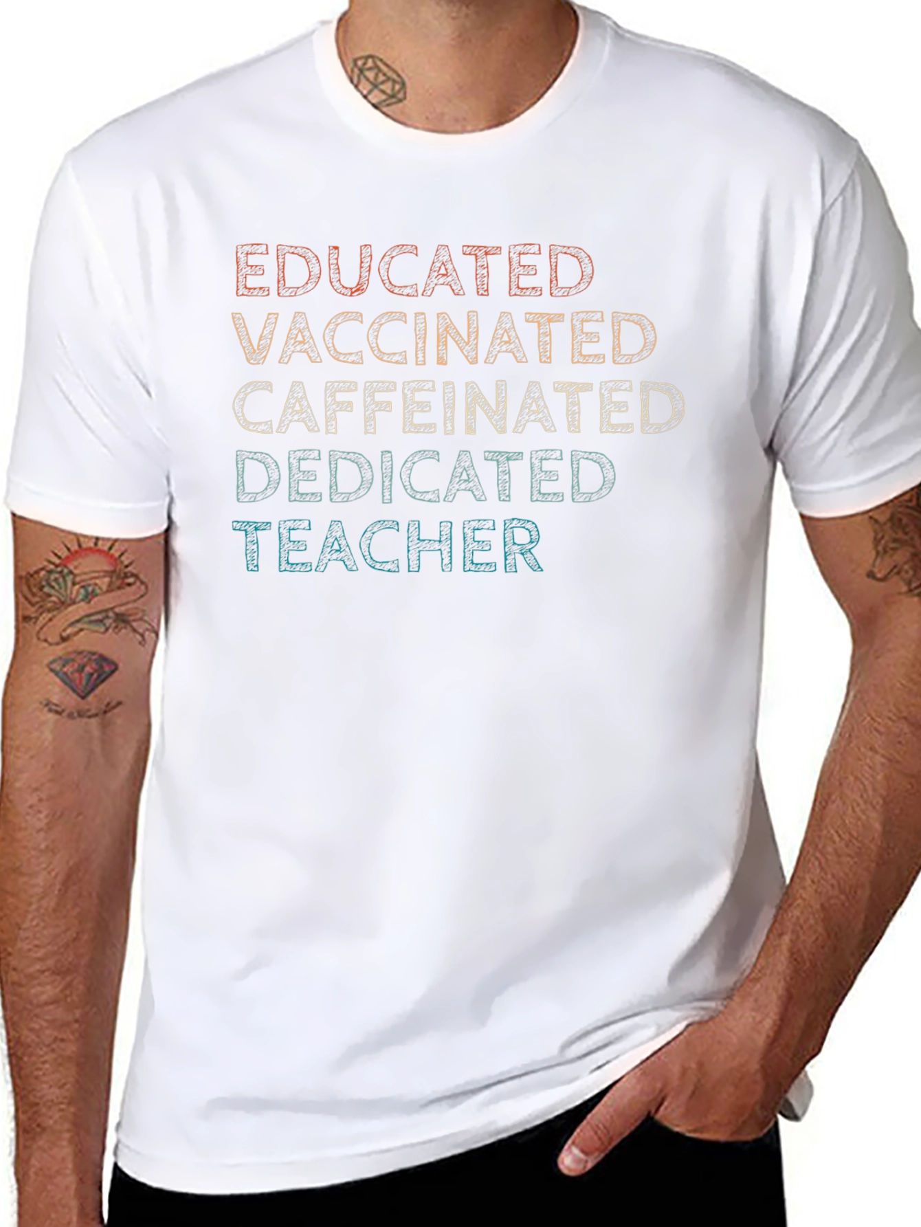 Educated Vaccinated Caffeinated Dedicated Teacher T-Shirt