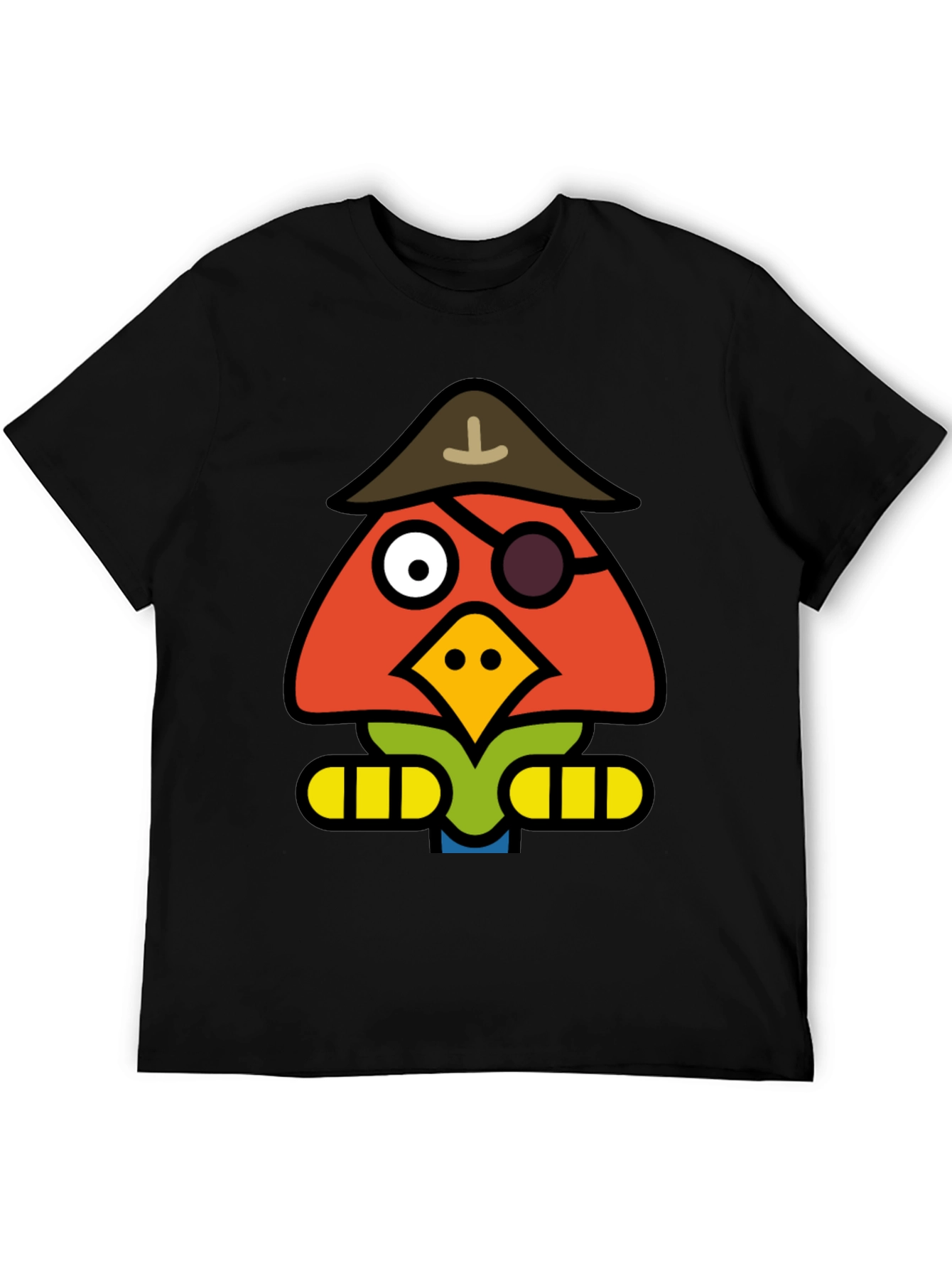 Cartoon Pirate Bird Black T-Shirt