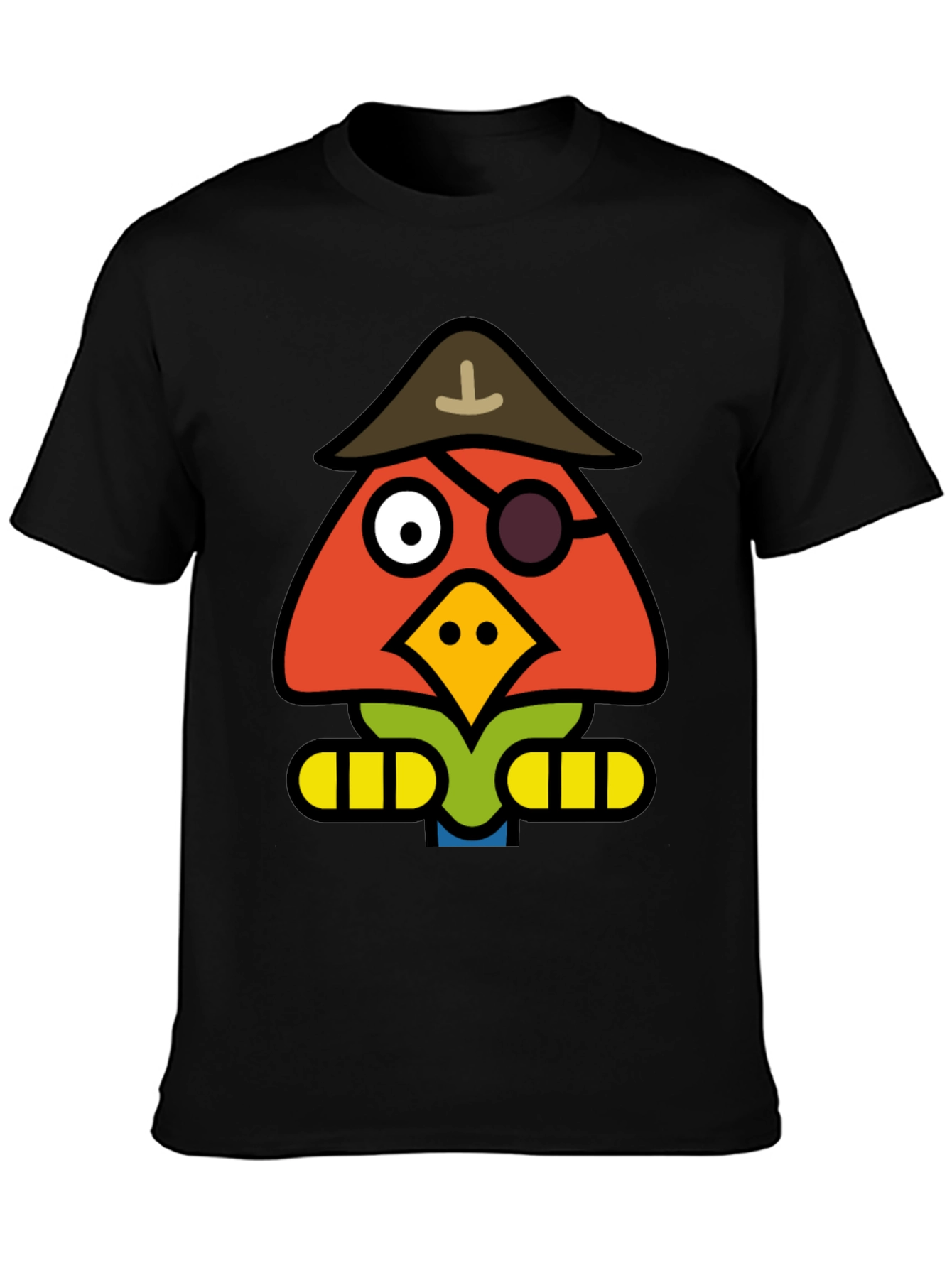 Cartoon Pirate Bird Black T-Shirt