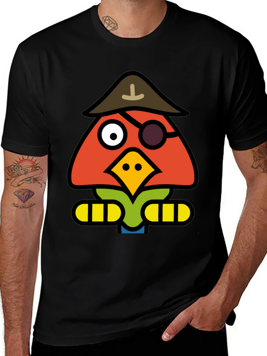 Cartoon Pirate Bird Black T-Shirt