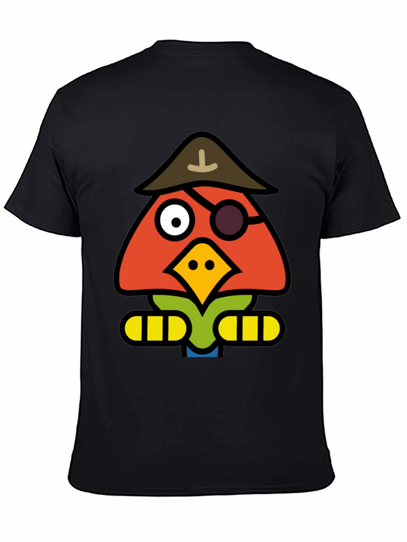 Cartoon Pirate Bird Black T-Shirt
