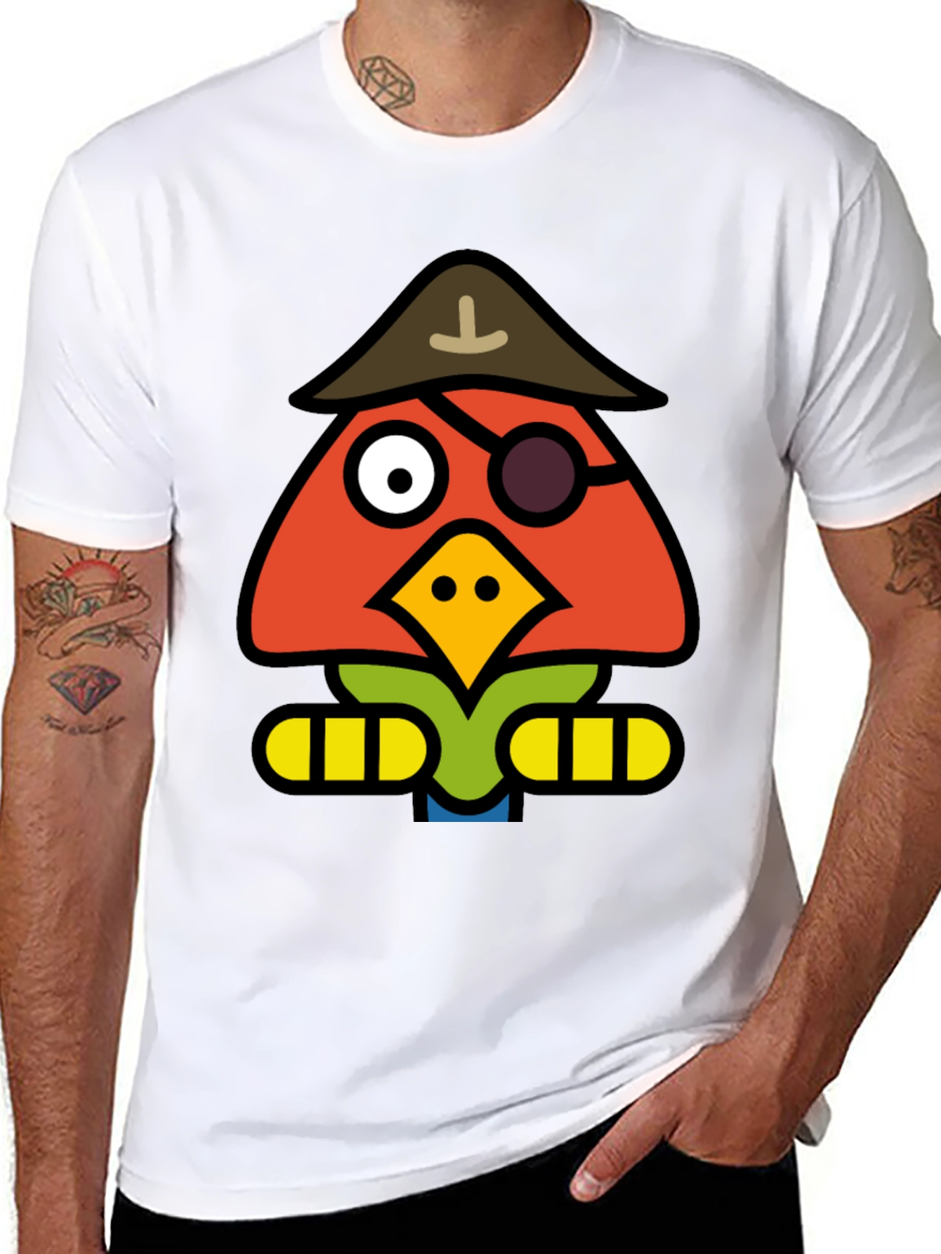 Cartoon Pirate Bird Black T-Shirt