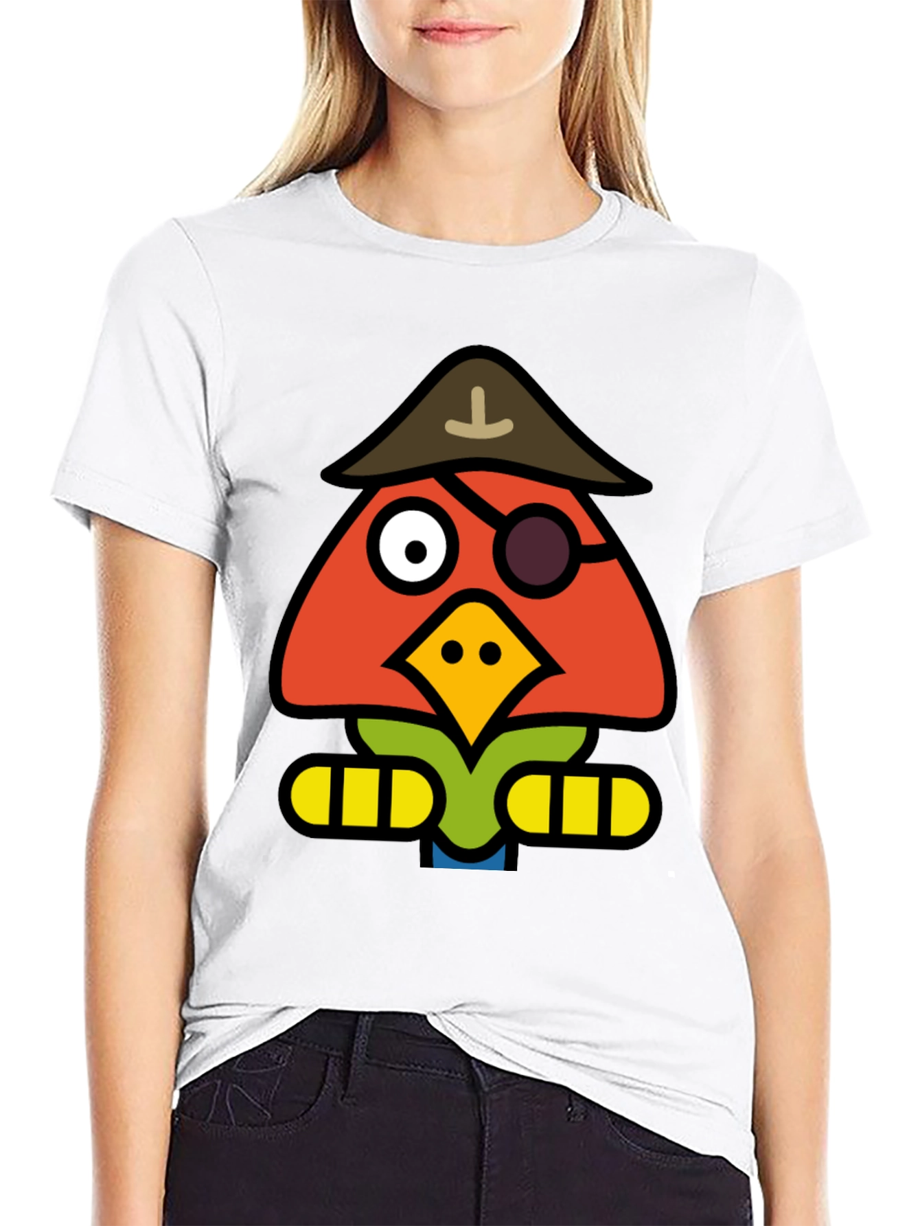 Cartoon Pirate Bird Black T-Shirt