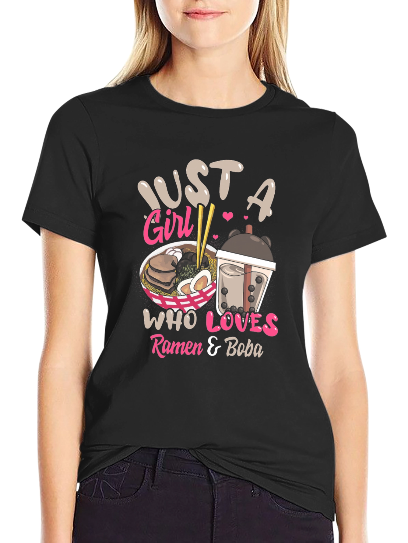 Just a Girl Ramen & Boba Black T-Shirt