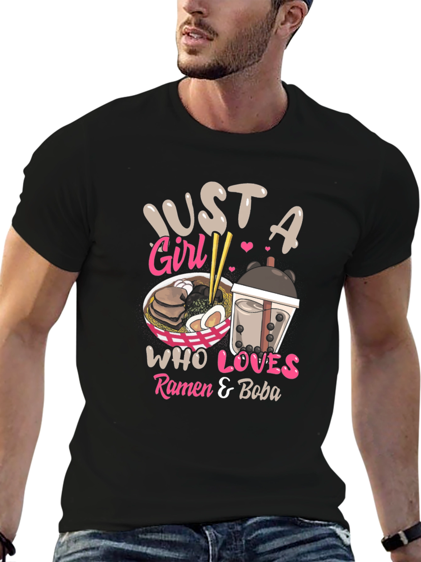 Just a Girl Ramen & Boba Black T-Shirt