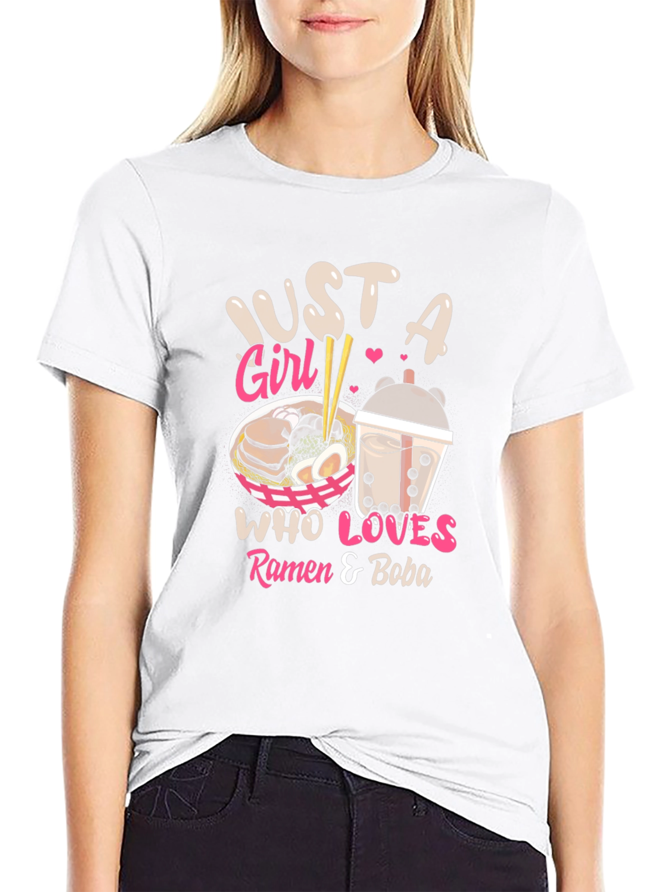 Just a Girl Ramen & Boba Black T-Shirt