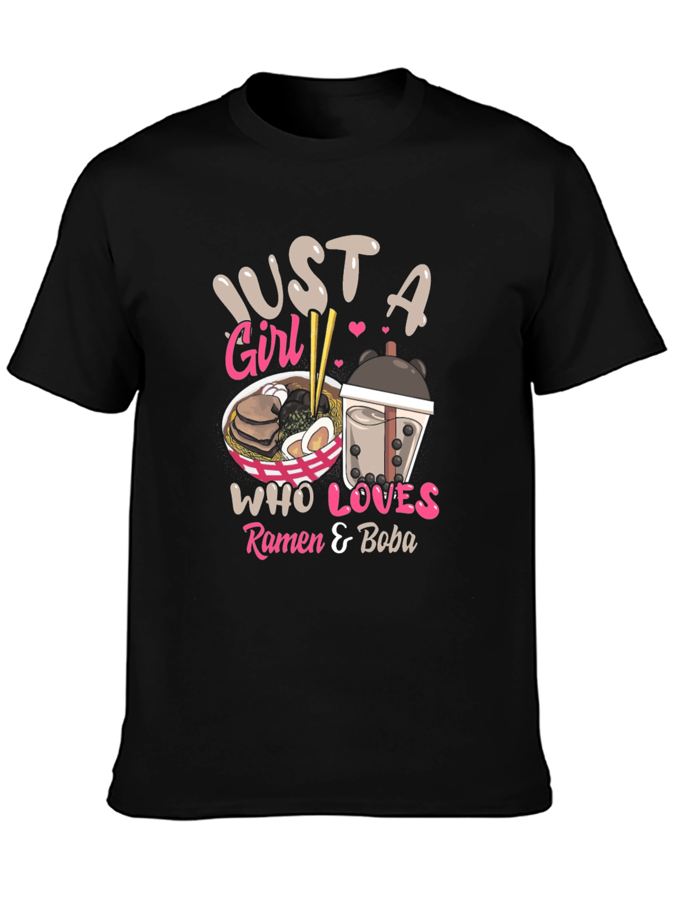 Just a Girl Ramen & Boba Black T-Shirt