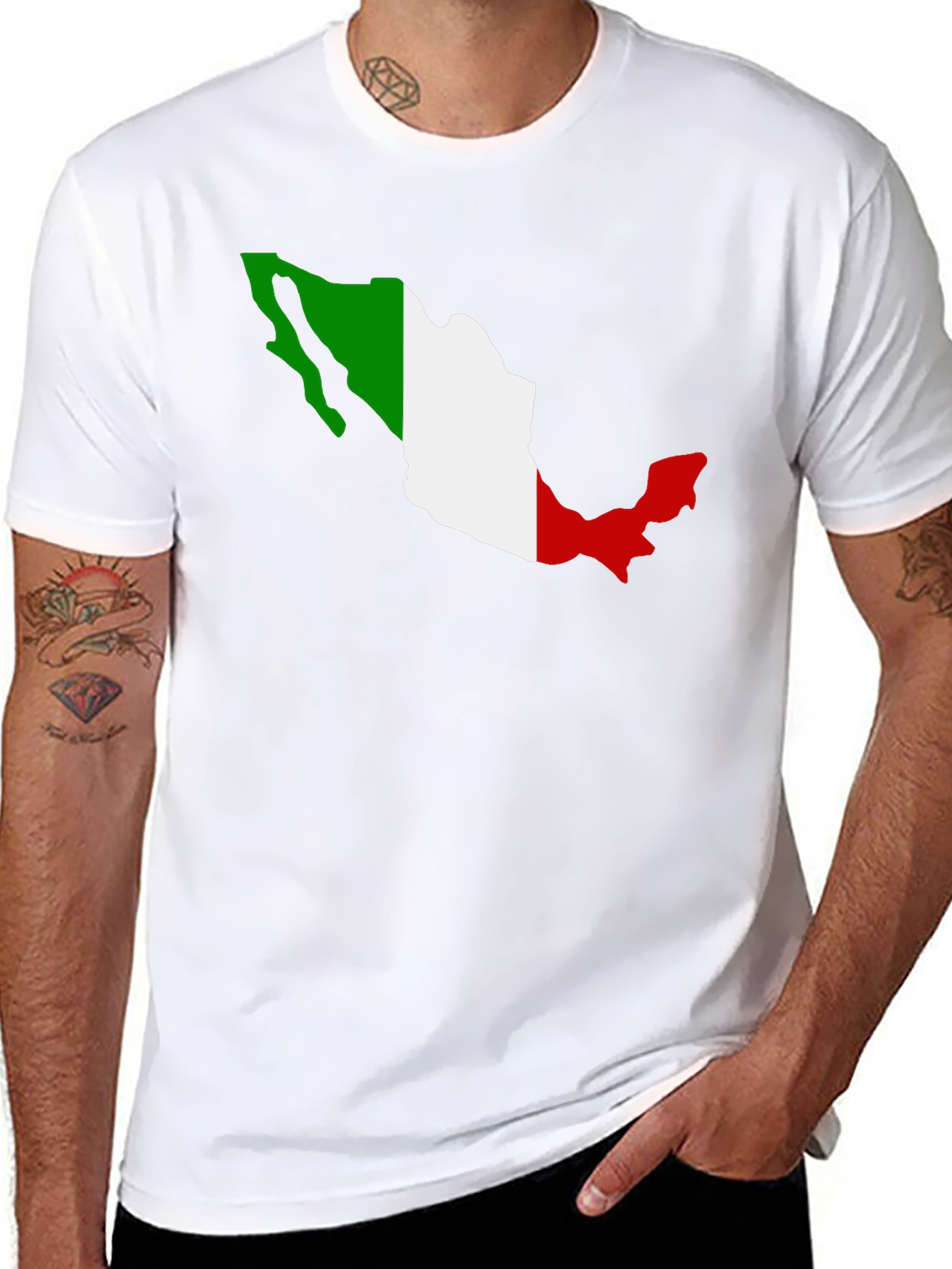Mexico Flag Map T-Shirt - Black Crew Neck Tee