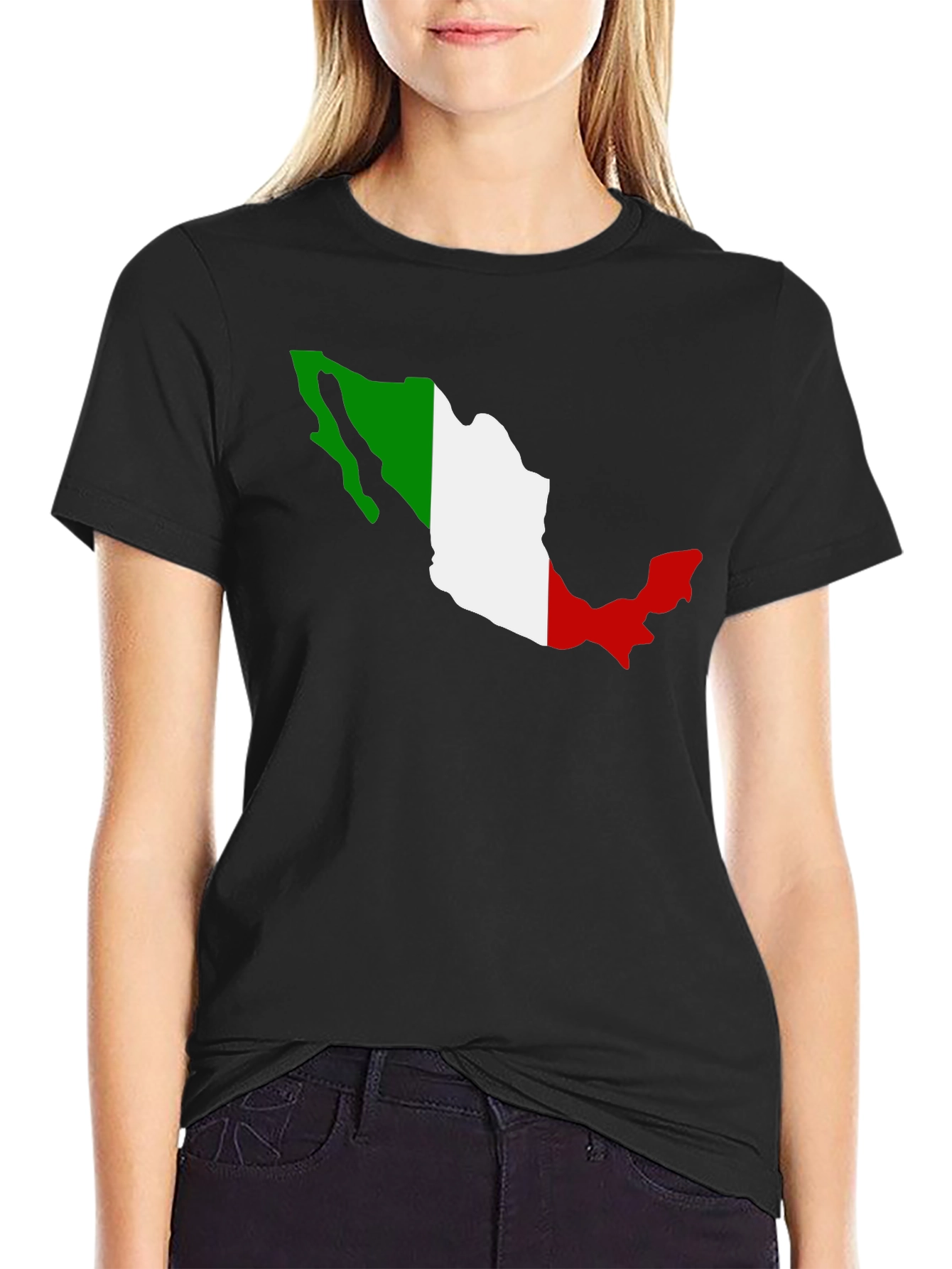 Mexico Flag Map T-Shirt - Black Crew Neck Tee