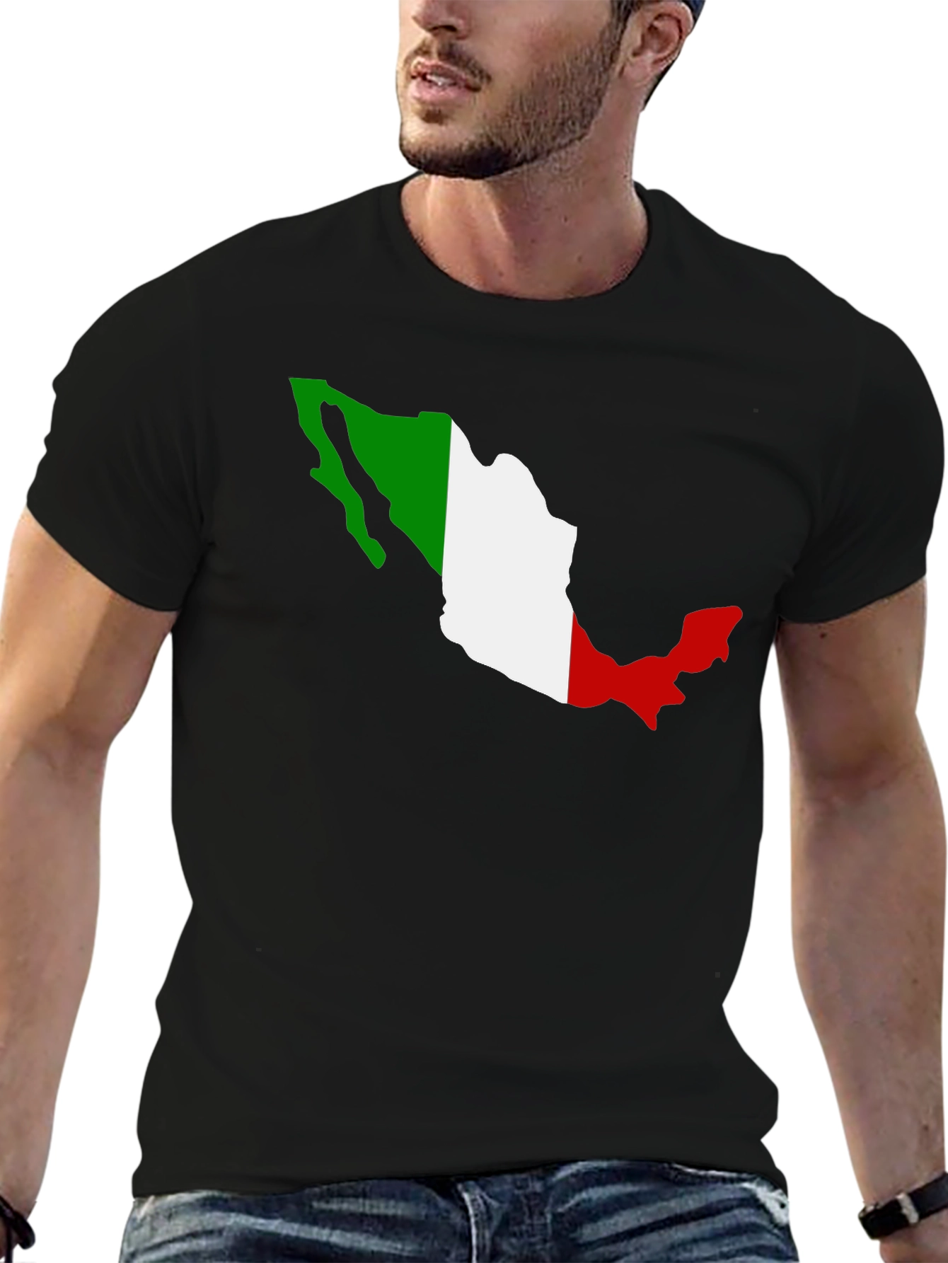 Mexico Flag Map T-Shirt - Black Crew Neck Tee