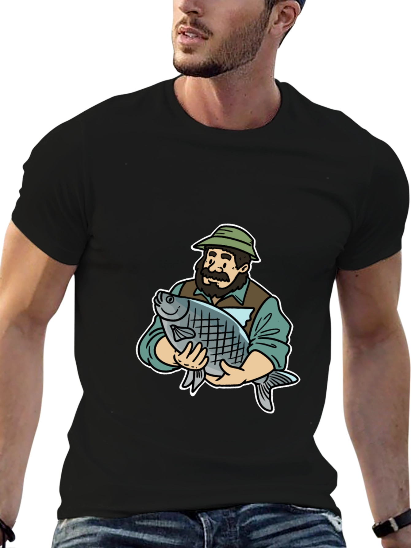 Fisherman Holding Fish Graphic Tee