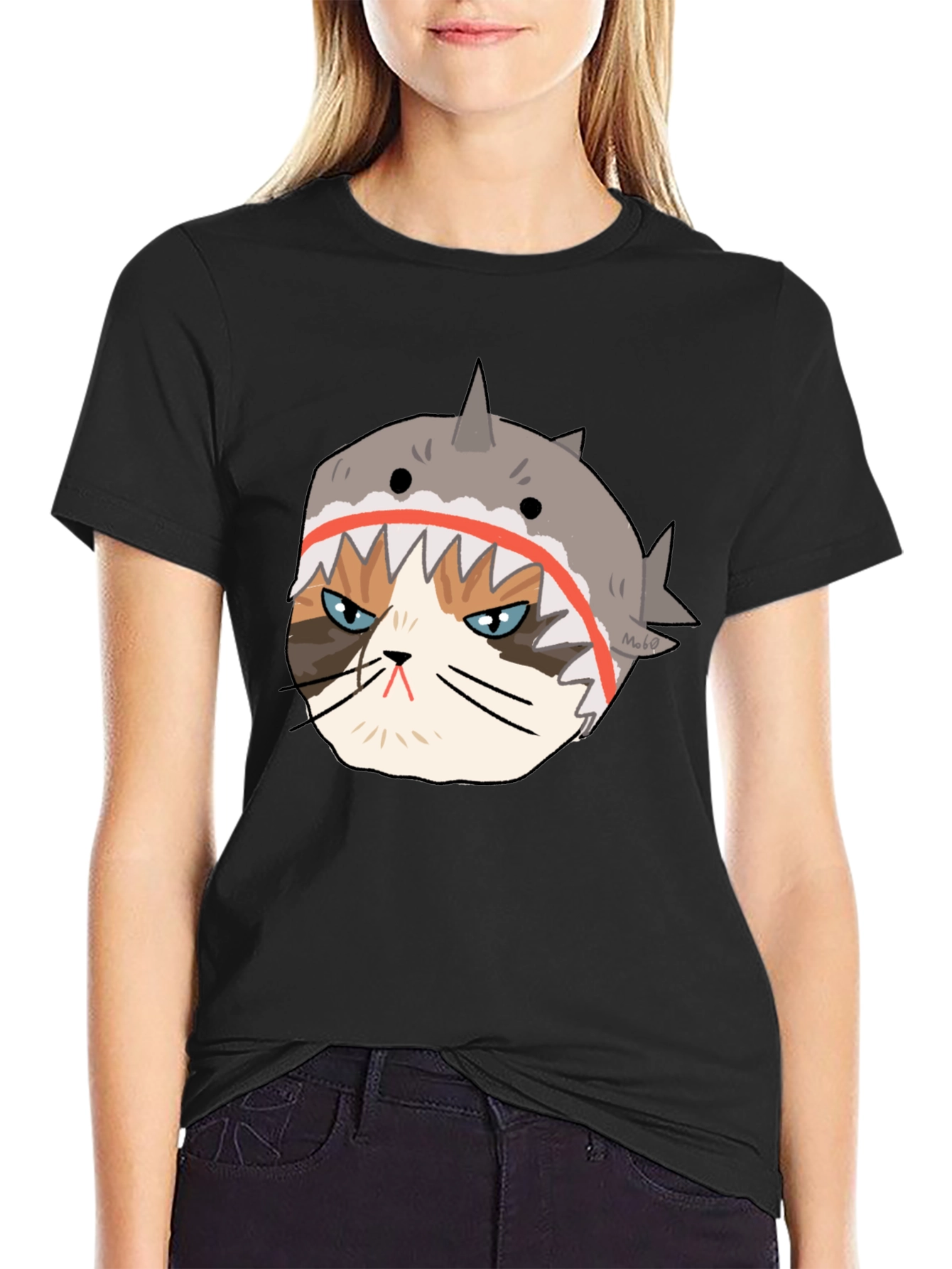 Grumpy Shark Cat Graphic Tee