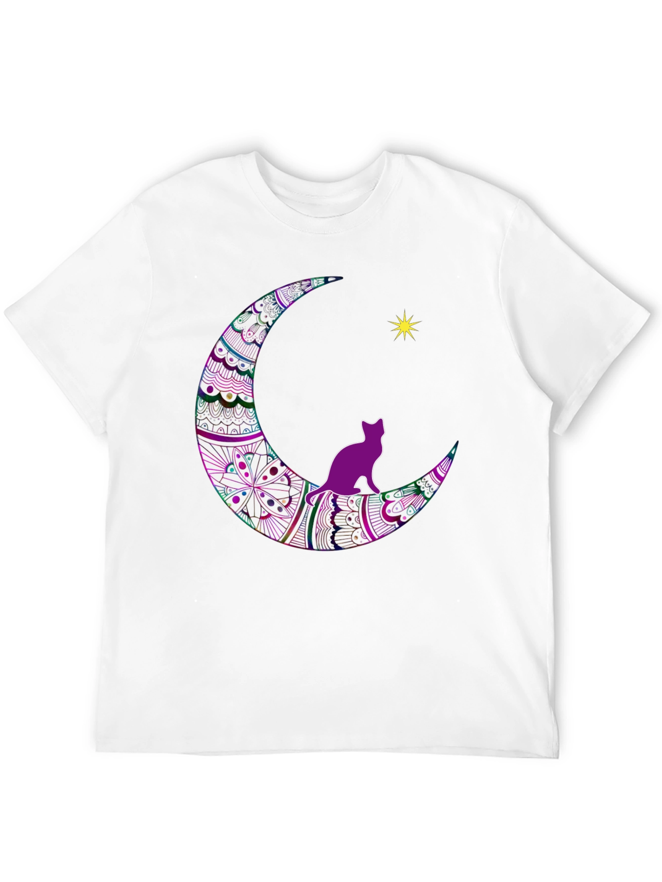Cat on Moon T-Shirt - Black Graphic Tee