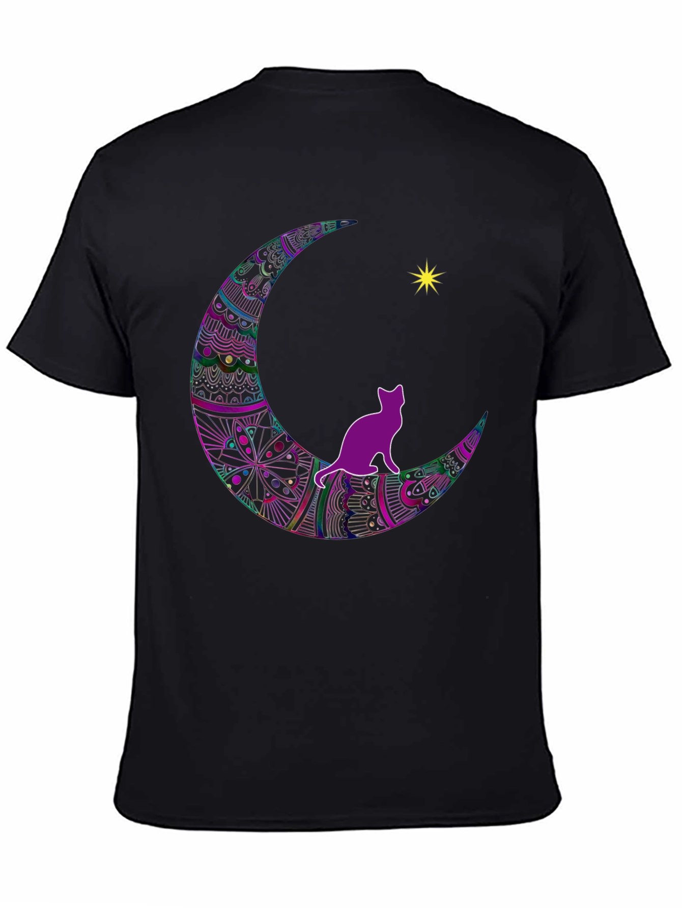 Cat on Moon T-Shirt - Black Graphic Tee
