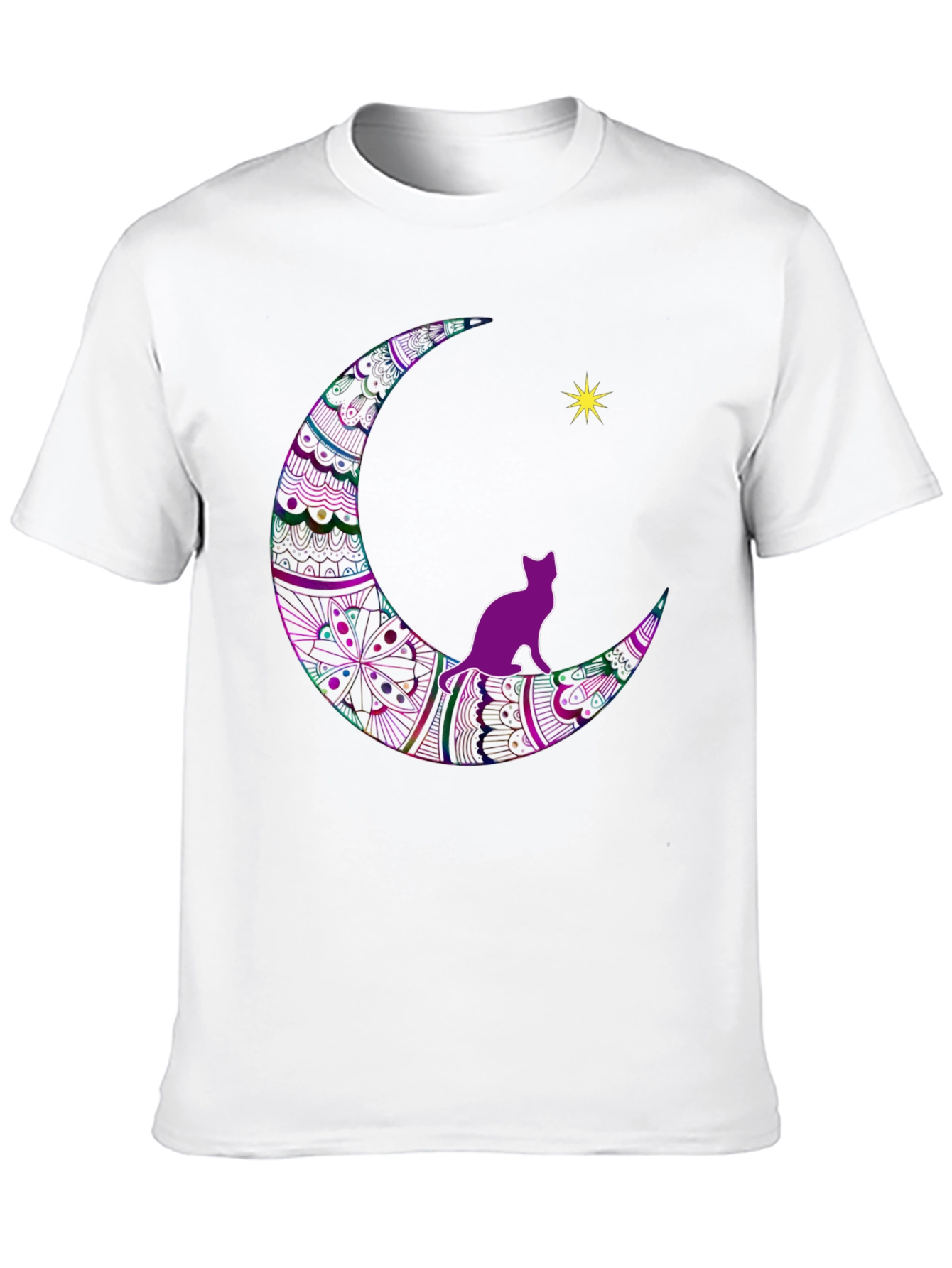 Cat on Moon T-Shirt - Black Graphic Tee