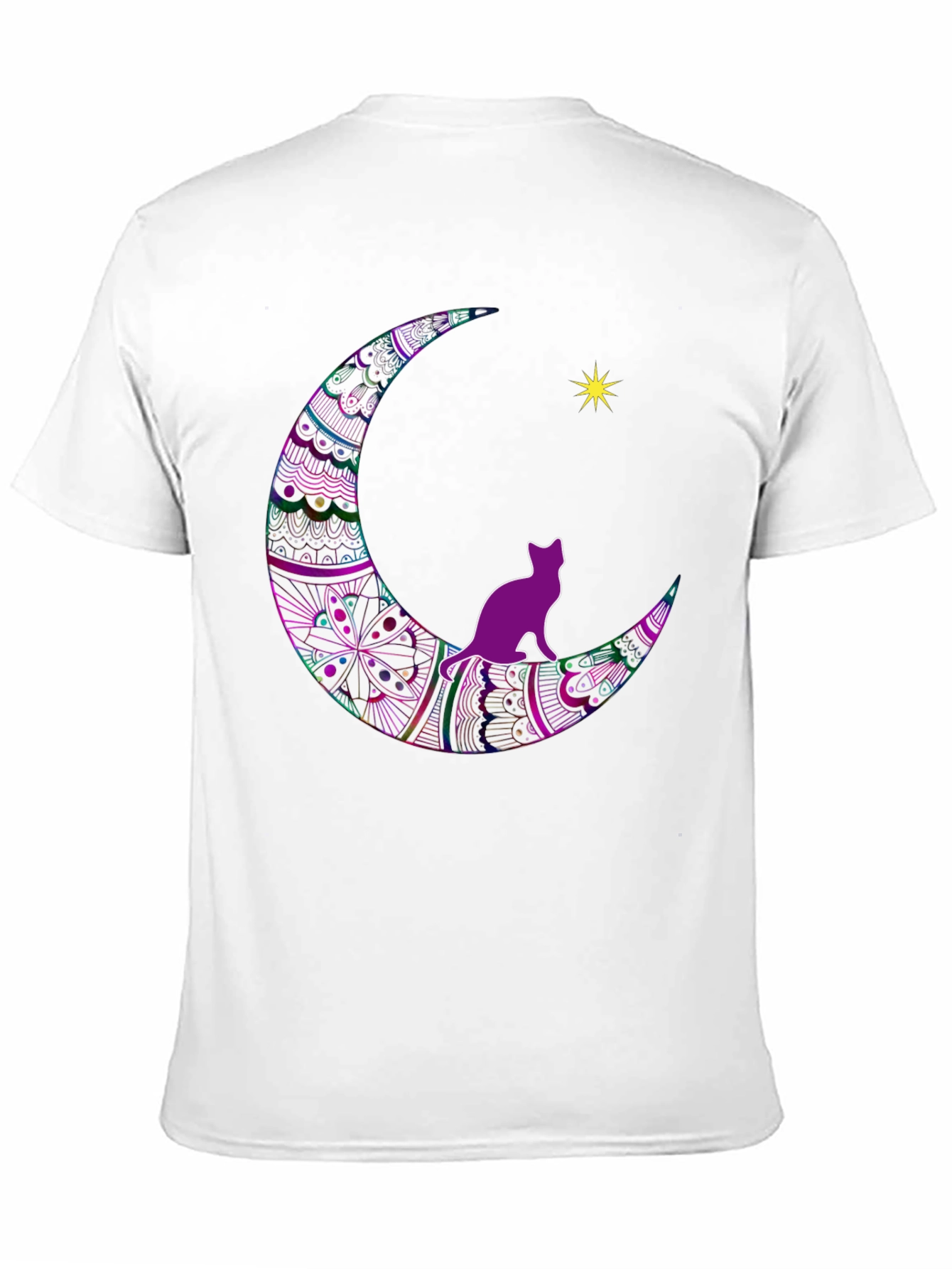 Cat on Moon T-Shirt - Black Graphic Tee