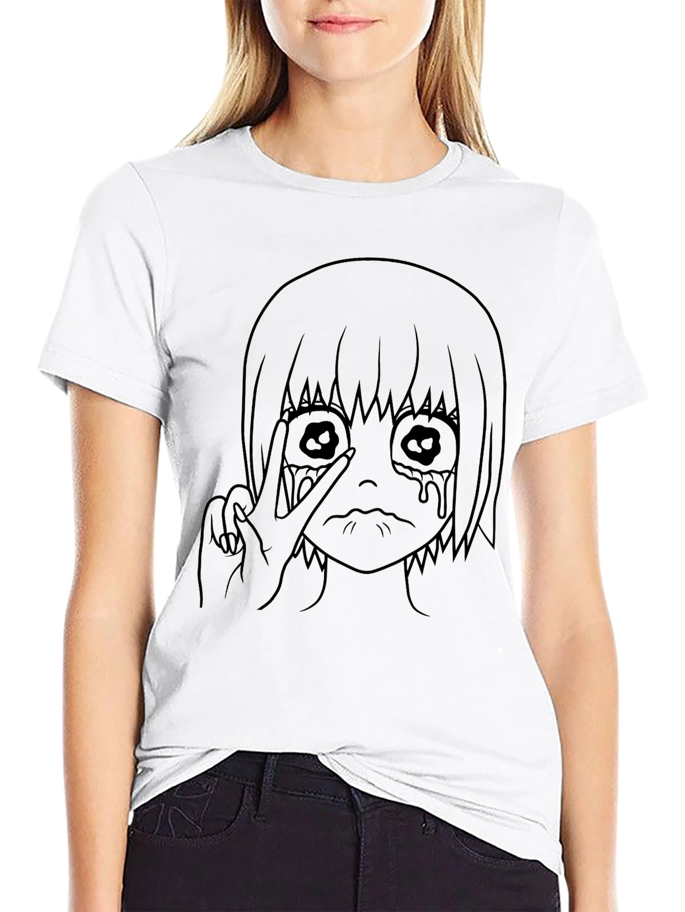 Black Graphic Tee - Anime Girl Design
