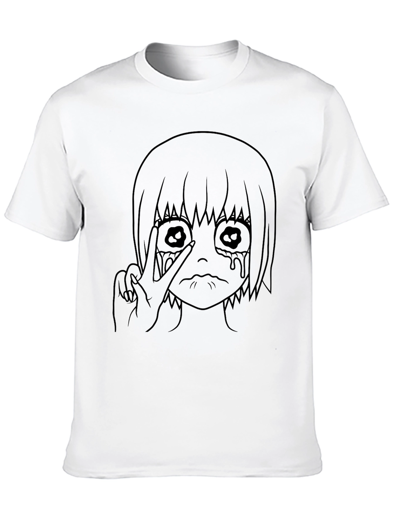 Black Graphic Tee - Anime Girl Design