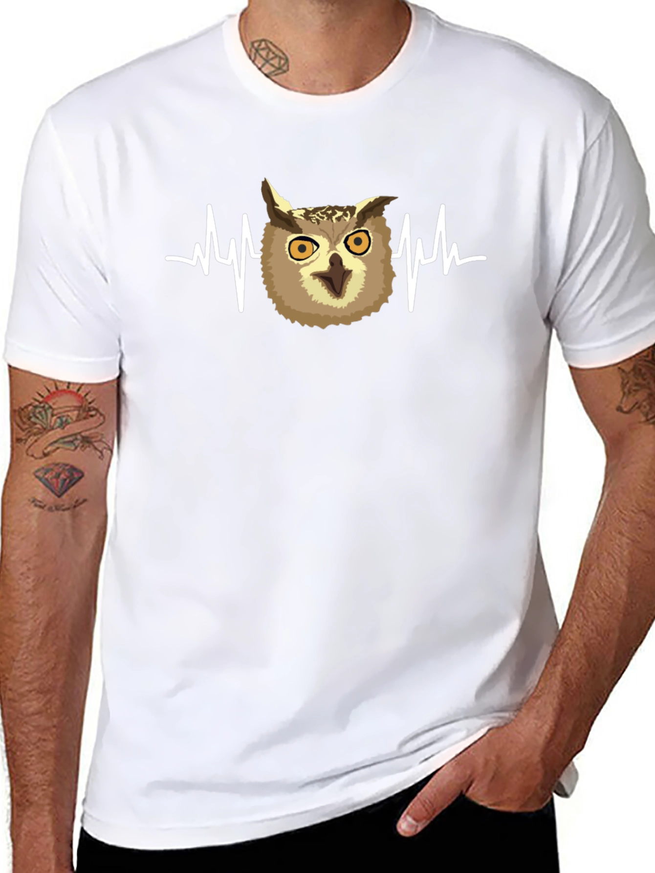 Owl Heartbeat Graphic T-Shirt - Black