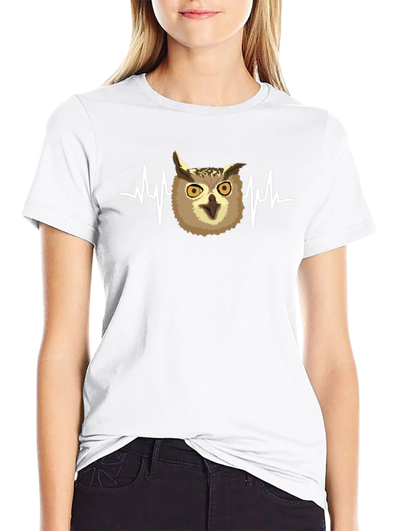Owl Heartbeat Graphic T-Shirt - Black