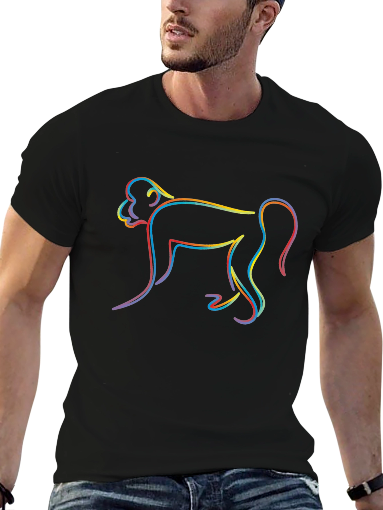 Rainbow Monkey Graphic Black T-Shirt