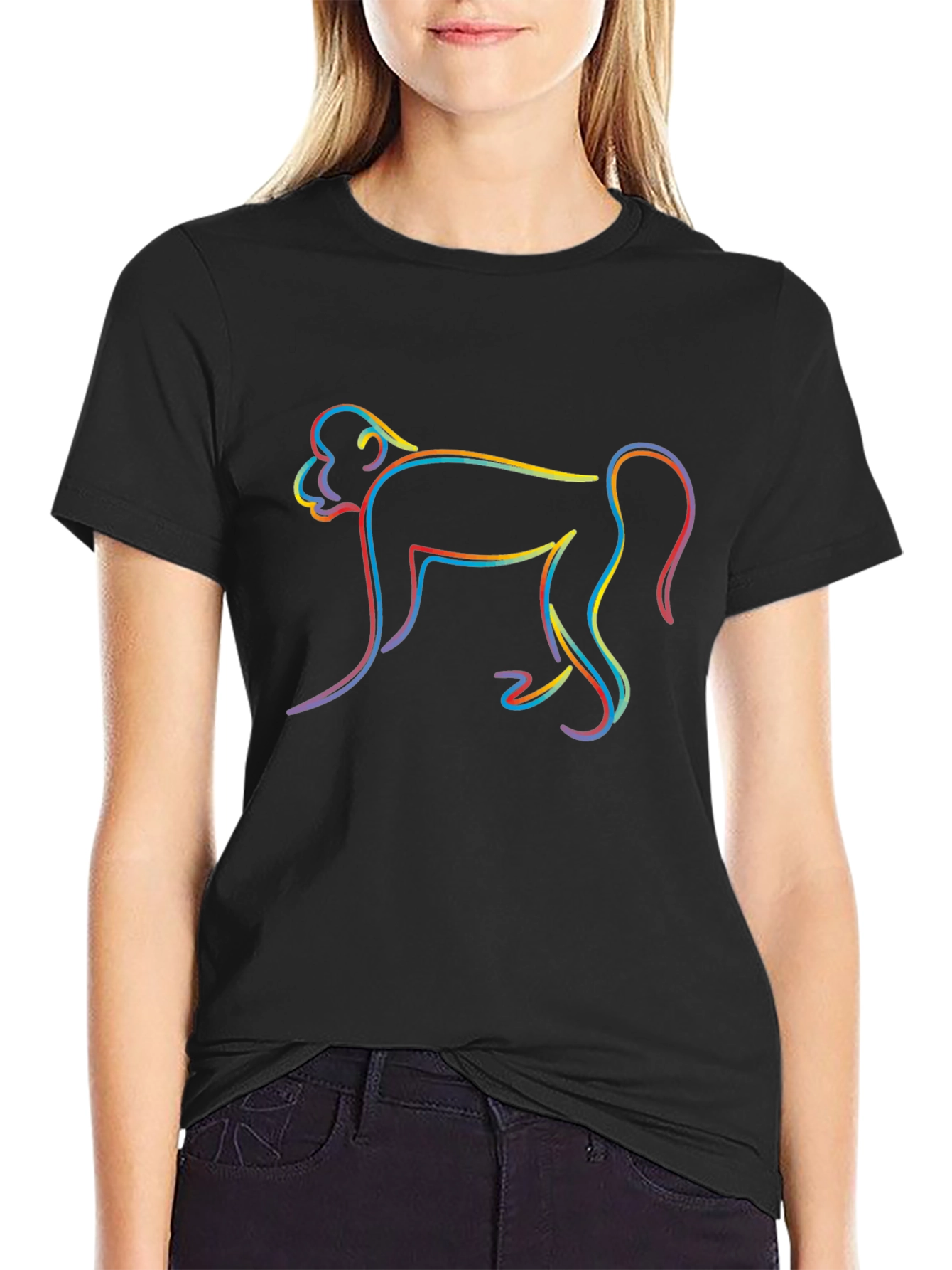 Rainbow Monkey Graphic Black T-Shirt
