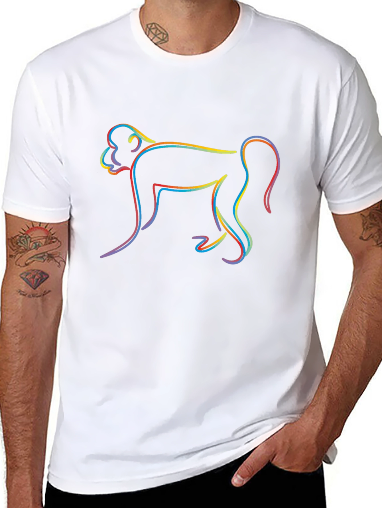 Rainbow Monkey Graphic Black T-Shirt