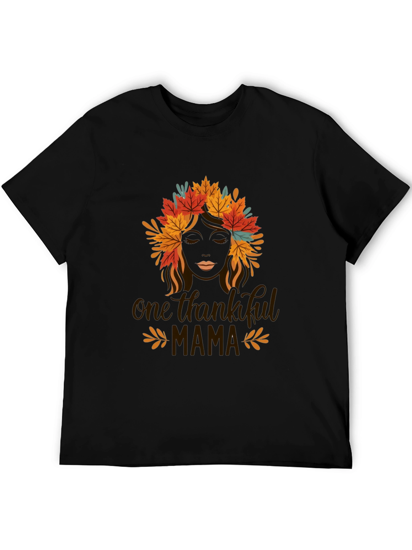 Thankful Mama Black T-Shirt with Fall Leaf Design