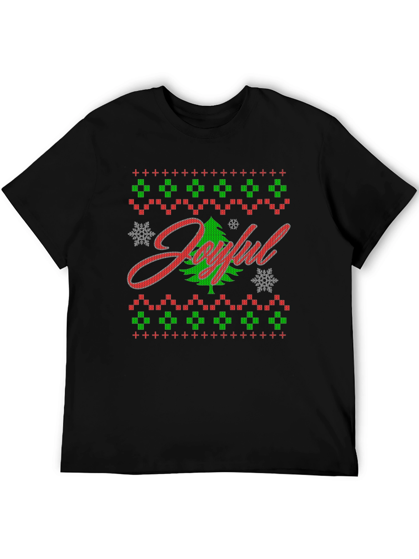 Joyful Christmas Tree Ugly Sweater Style Graphic Tee