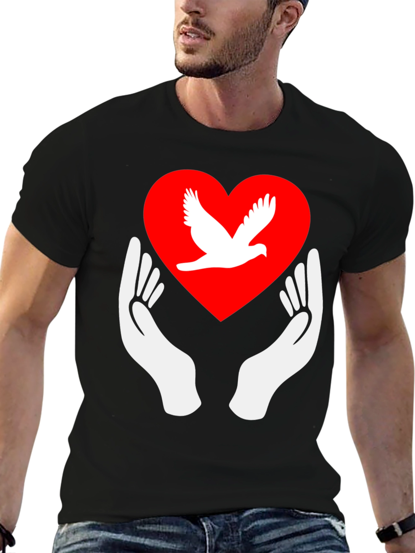 Dove Heart Graphic Tee - Peace Symbol Shirt