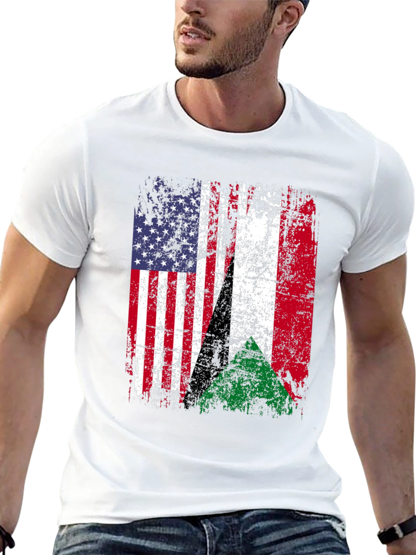 Distressed USA & Sudan Flag T-Shirt