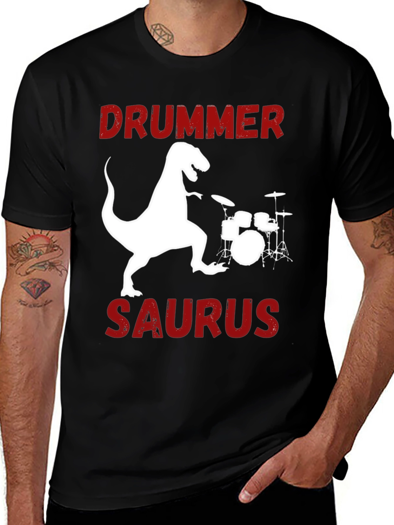 Drummer Saurus T-Shirt Funny Dinosaur Tee