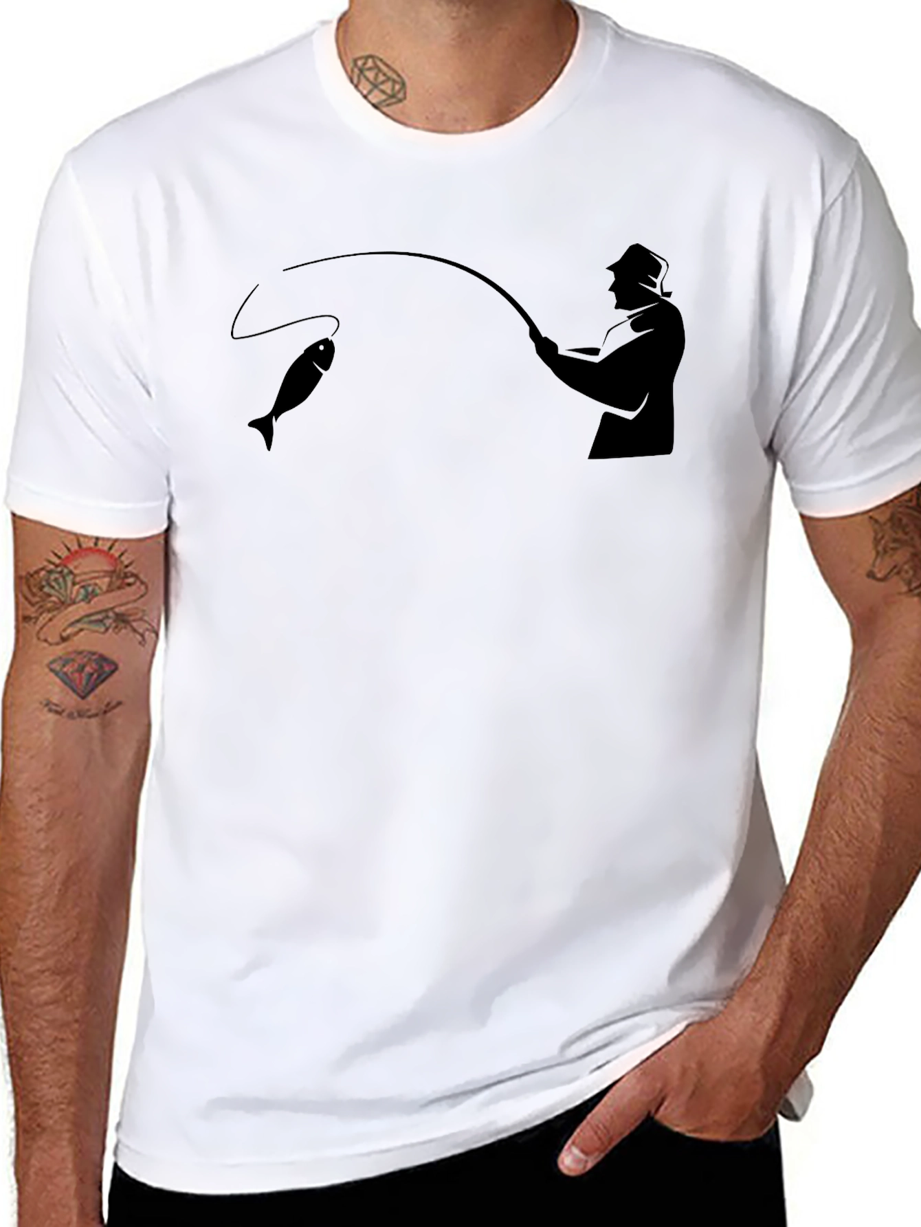 Fishing Graphic Tee - Black Cotton Fisherman T-Shirt