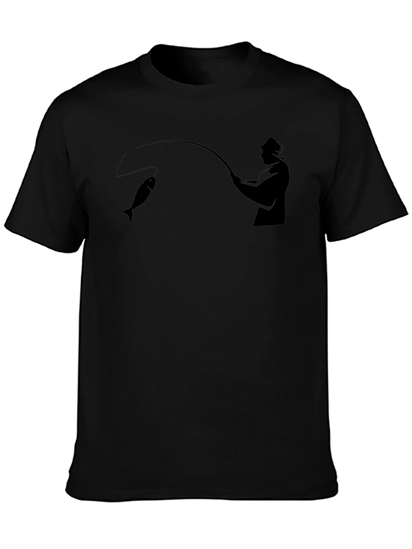 Fishing Graphic Tee - Black Cotton Fisherman T-Shirt