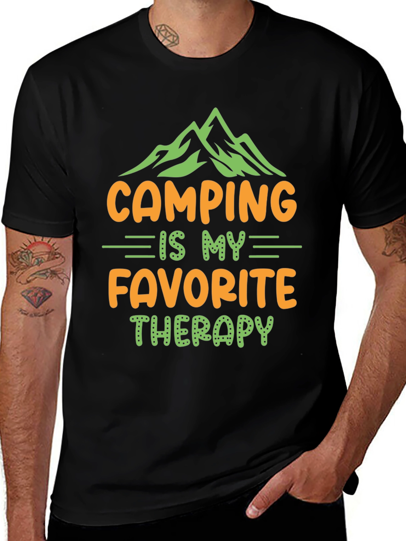 Camping Therapy Graphic Tee - Black Cotton Blend Shirt