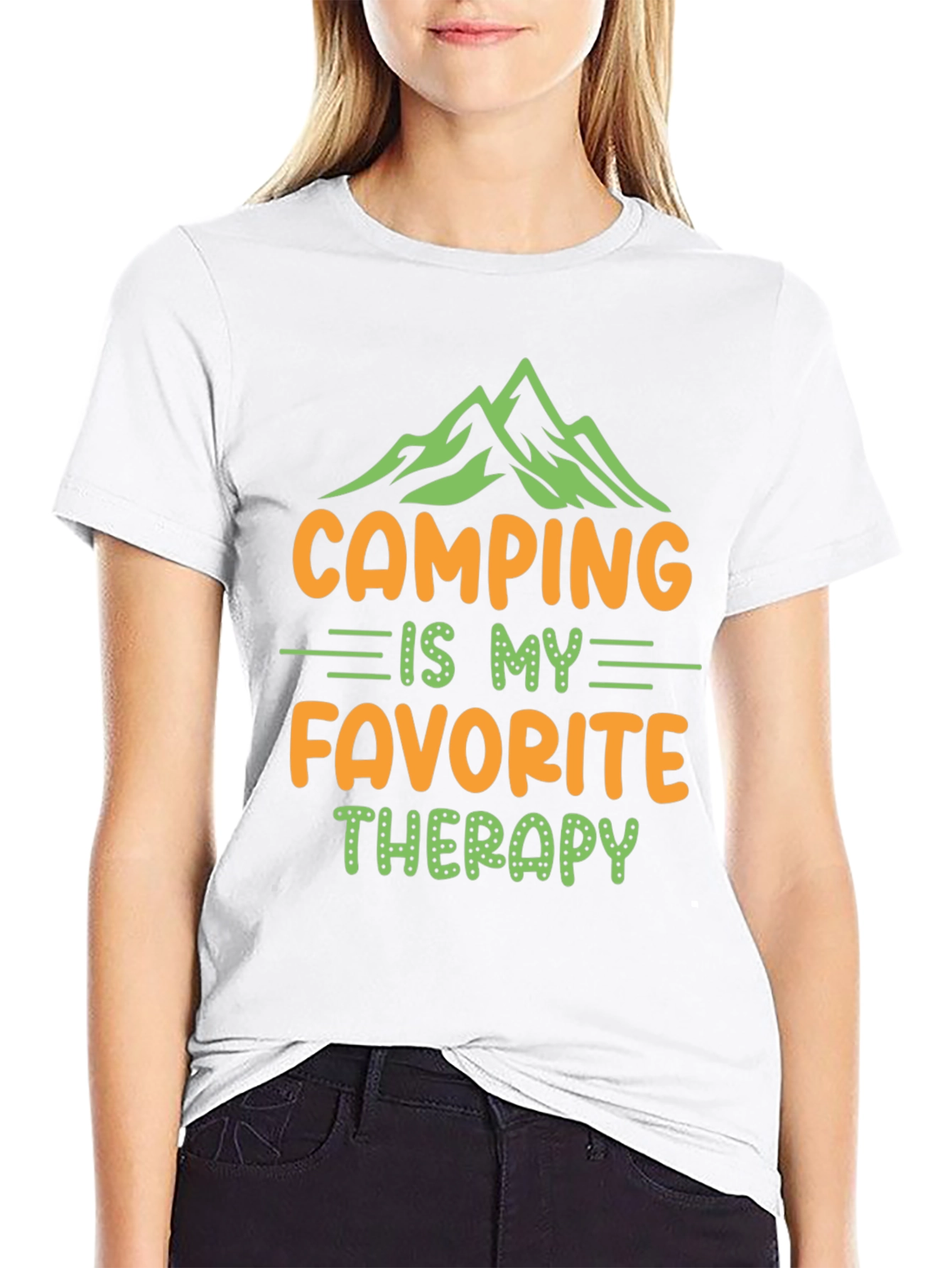 Camping Therapy Graphic Tee - Black Cotton Blend Shirt